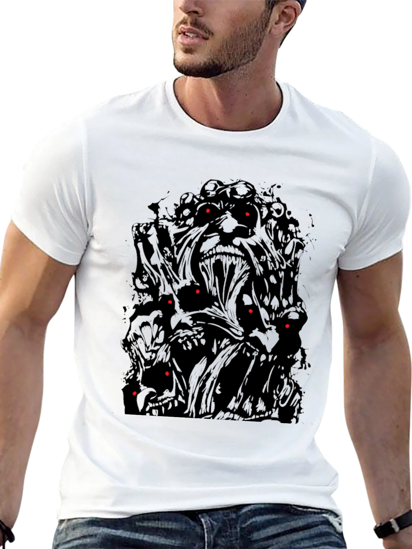 Mens Black Graphic Tee - Monster Design