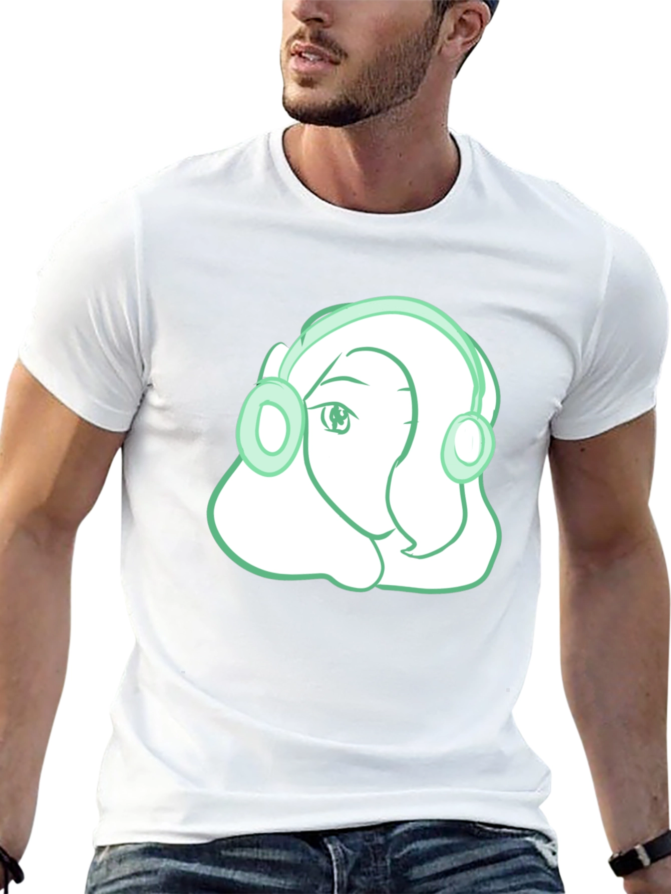 Headphone Girl Graphic T-Shirt - Trendy Black Tee