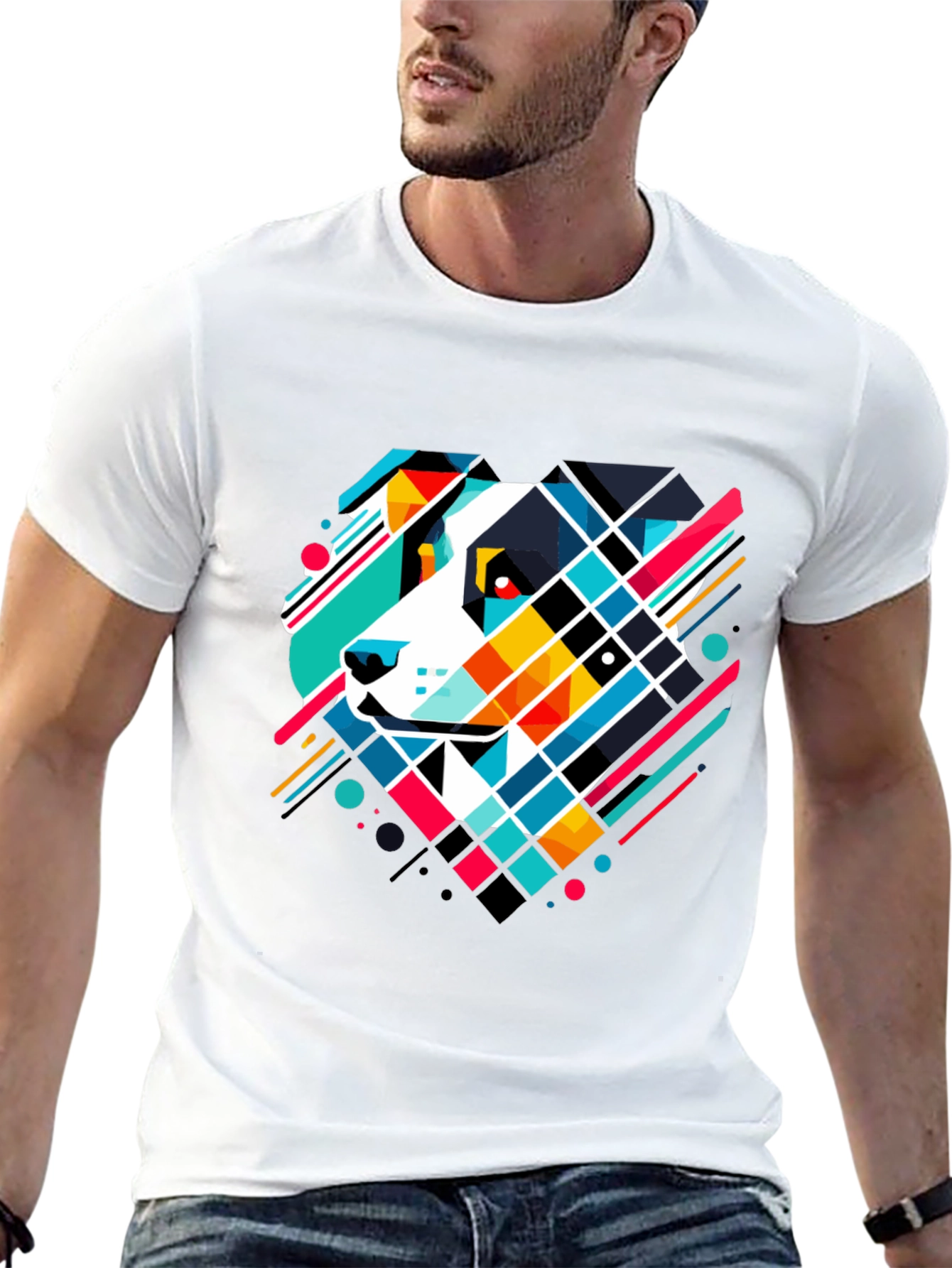 Geometric Dog Graphic Tee - Modern Art T-Shirt