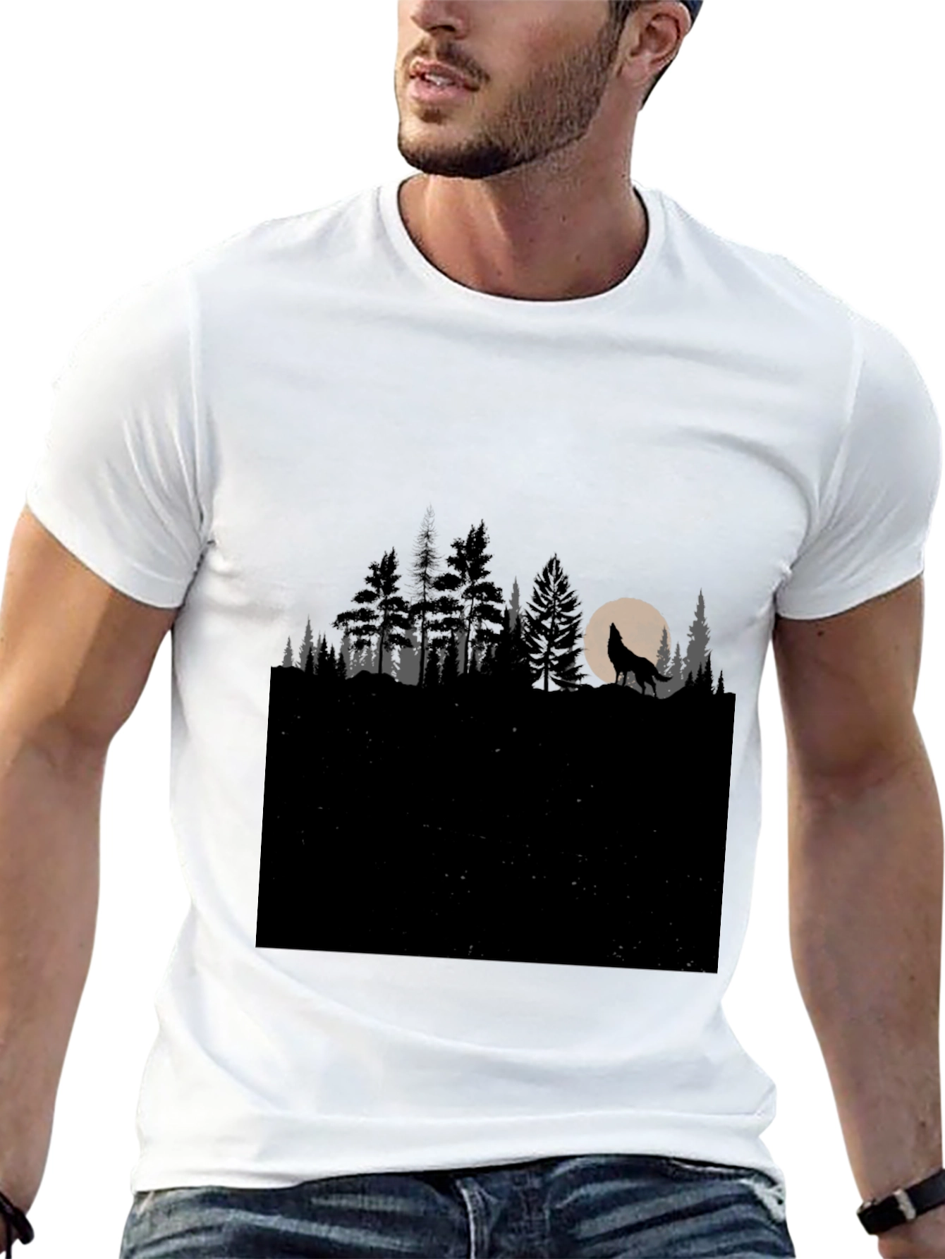 Wolf Howling at Moon in Forest T-Shirt