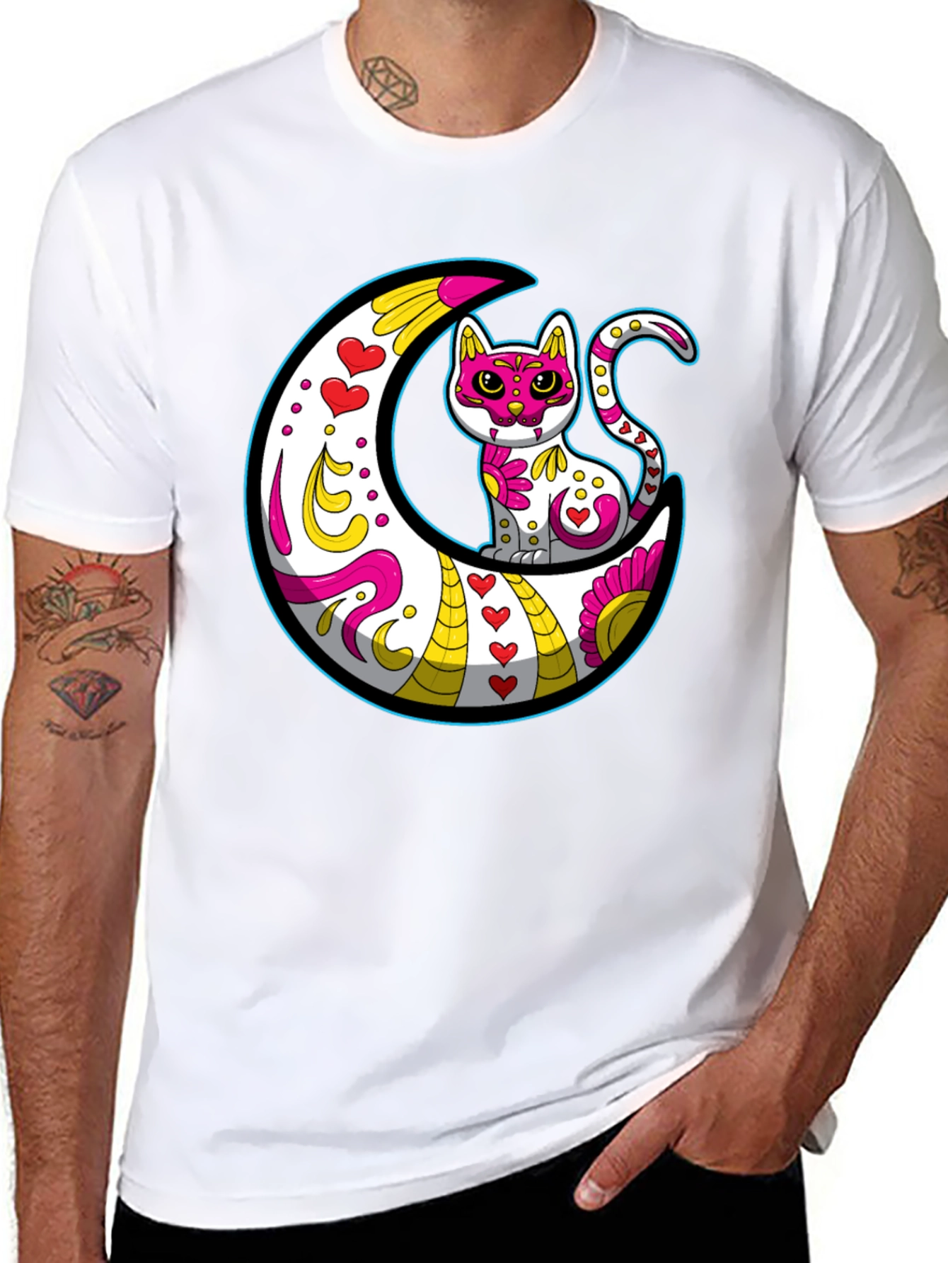 Sugar Skull Cat on Moon T-Shirt