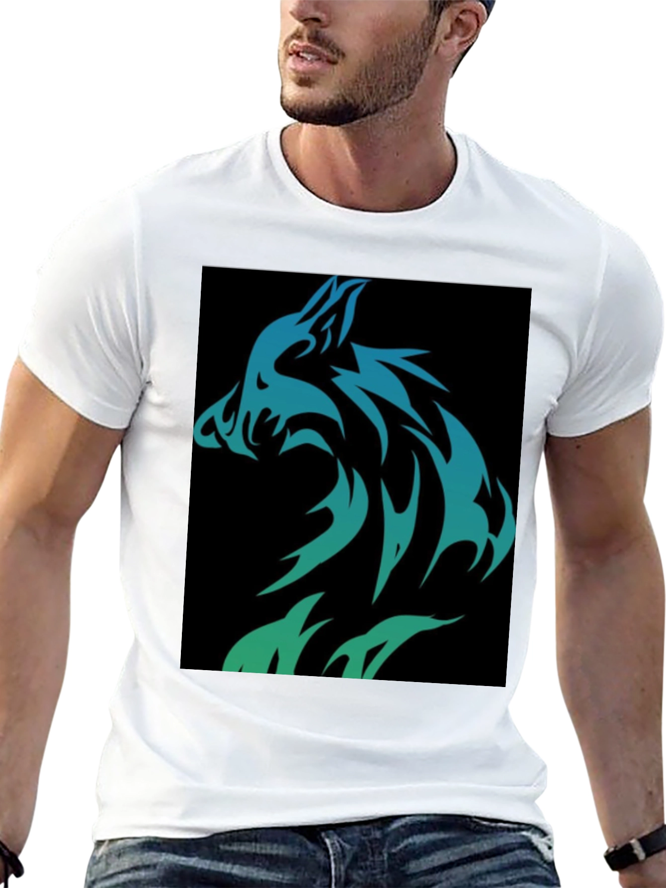 Wolf Tribal Design Black T-Shirt