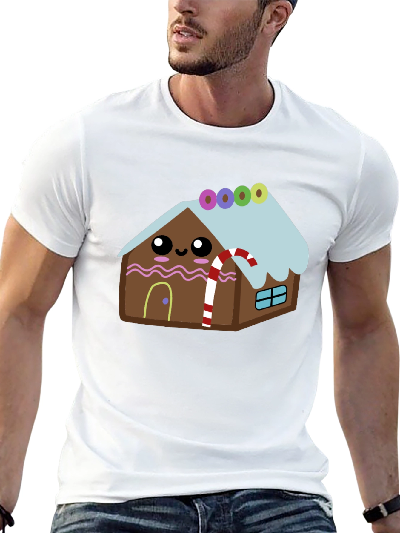 Cute Gingerbread House Graphic Tee - Festive Holiday Shirt
