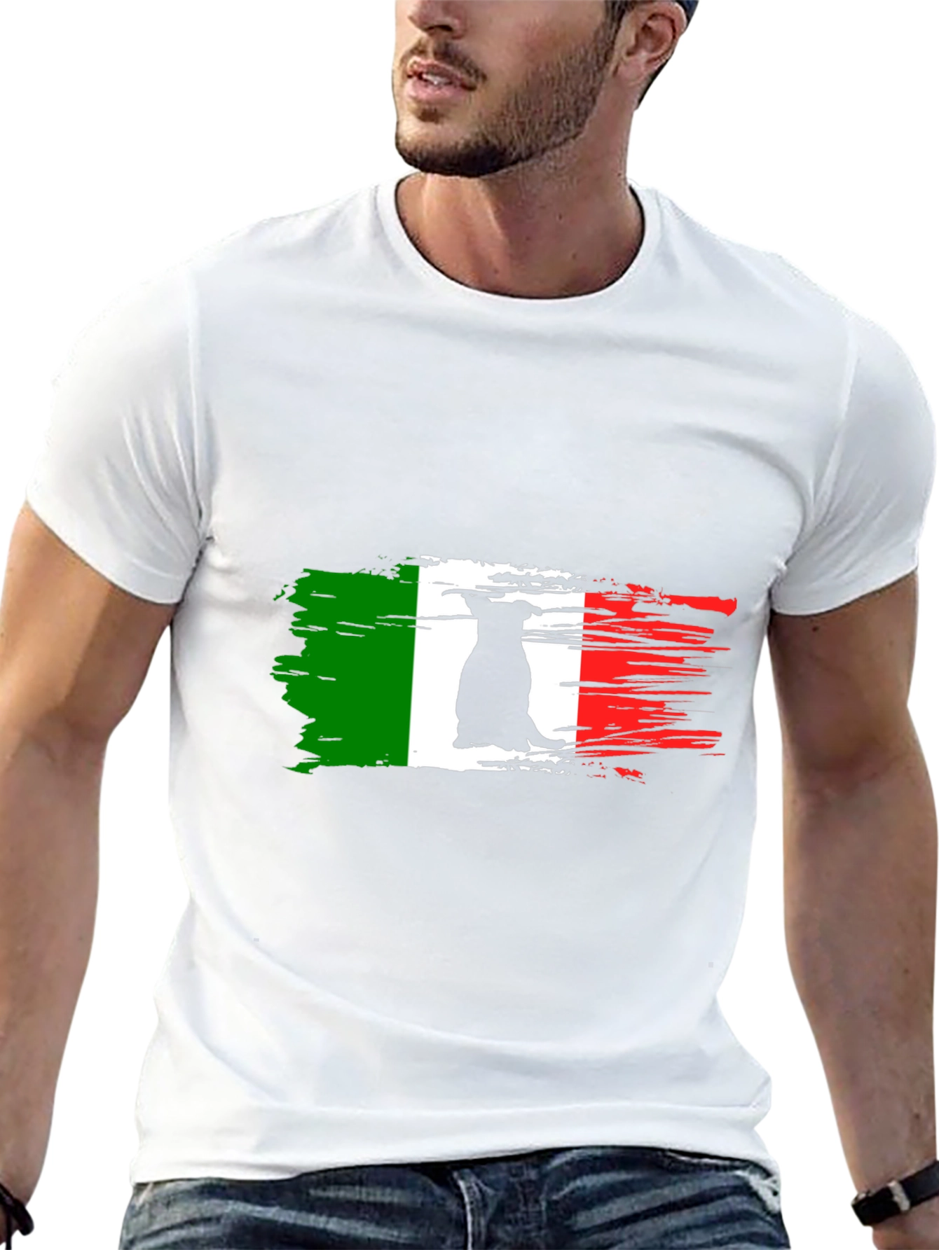 Italian Flag Dog T-Shirt - Black Crew Neck