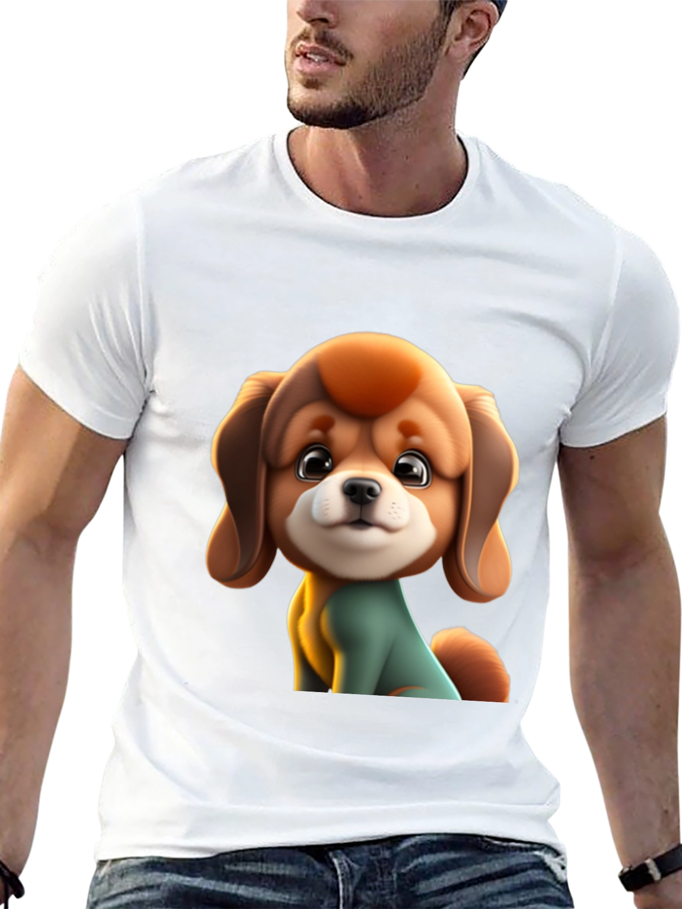 Cute Cartoon Dog Graphic Black T-Shirt