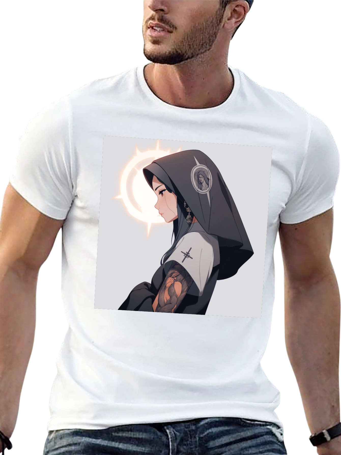 Anime Nun T-Shirt - Black Cotton Graphic Tee