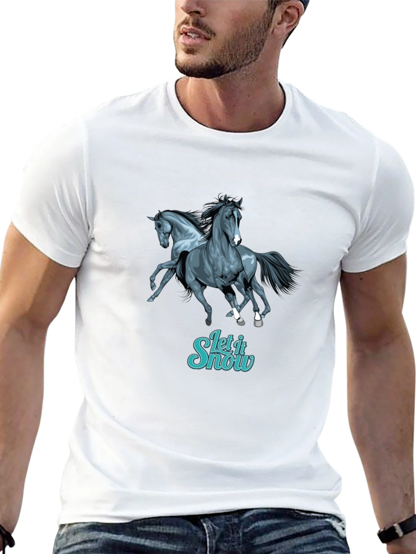 Horse Let It Snow Graphic Black T-Shirt