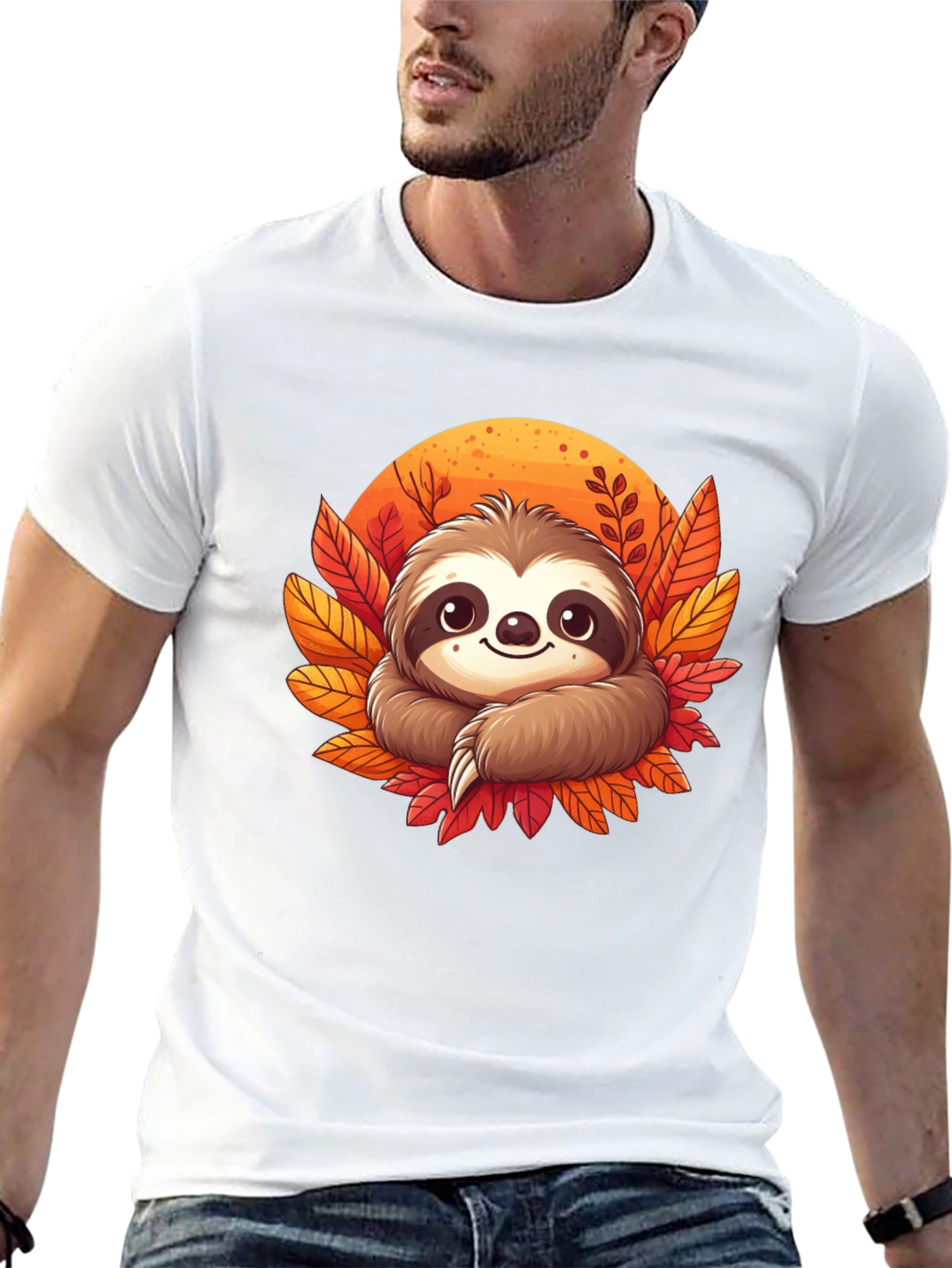 Cute Sloth Fall Leaves Graphic Tee