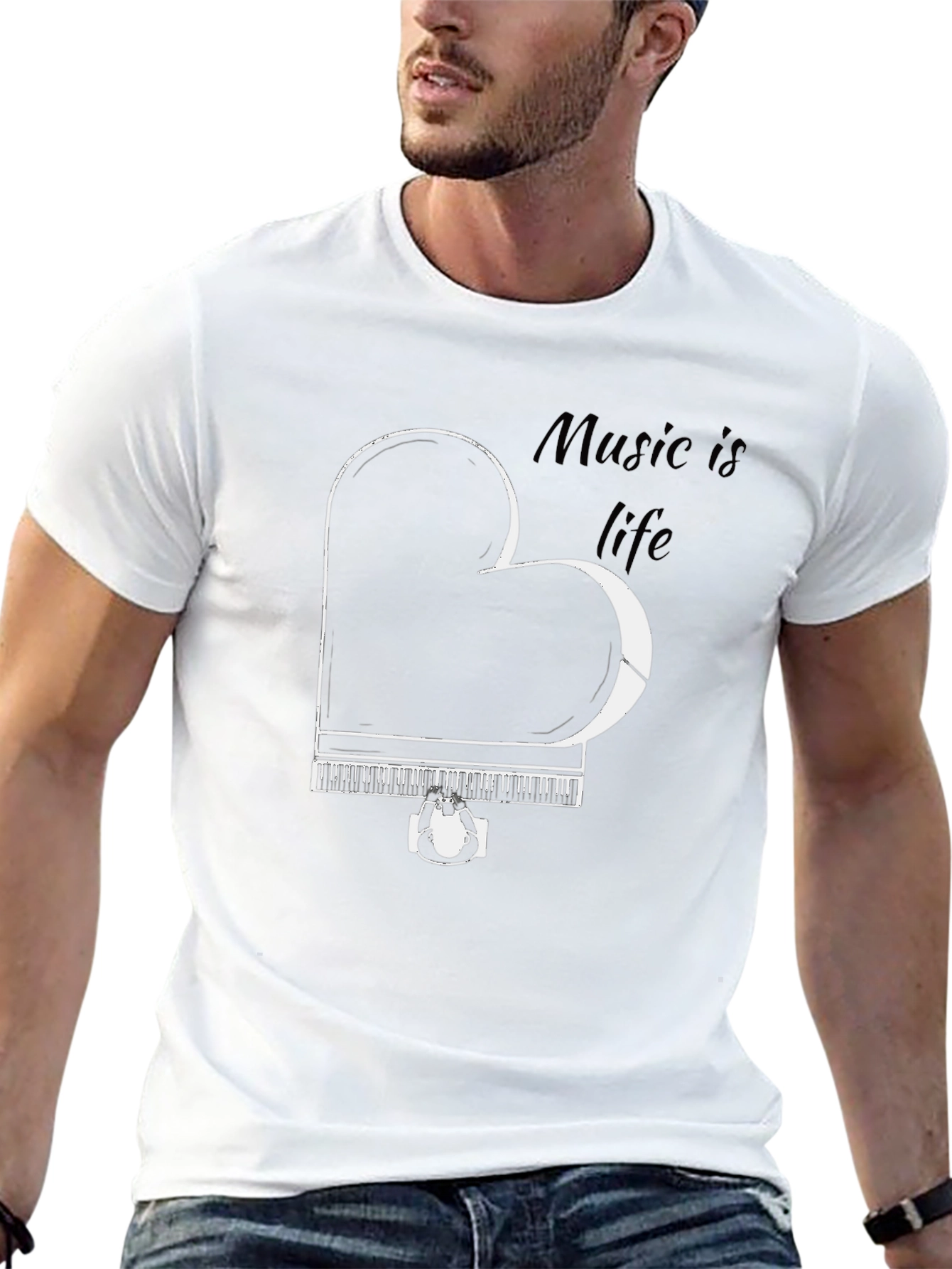 Music is Life Piano Heart T-Shirt