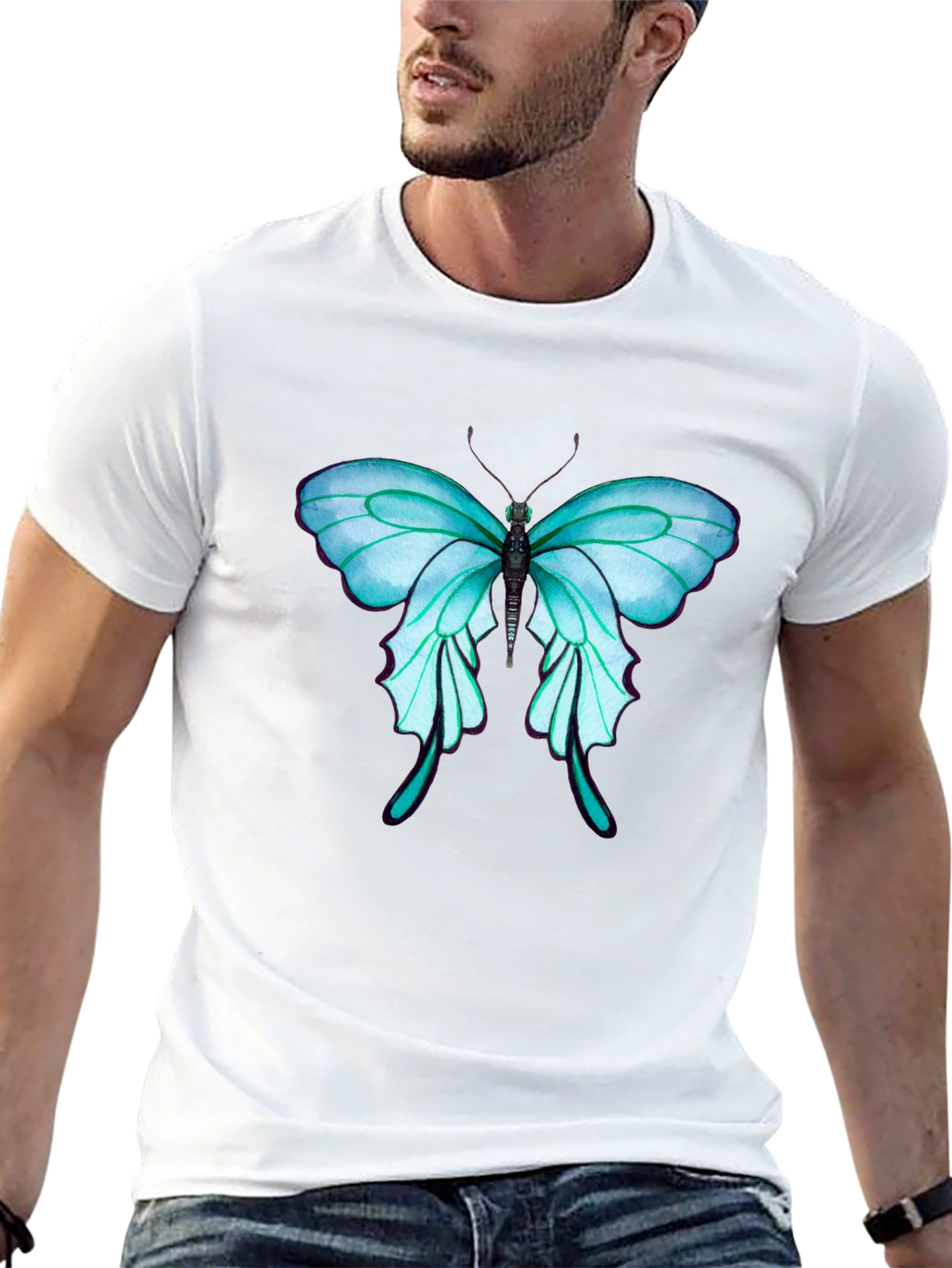 Butterfly Graphic Tee - Stylish Mens Black T-Shirt
