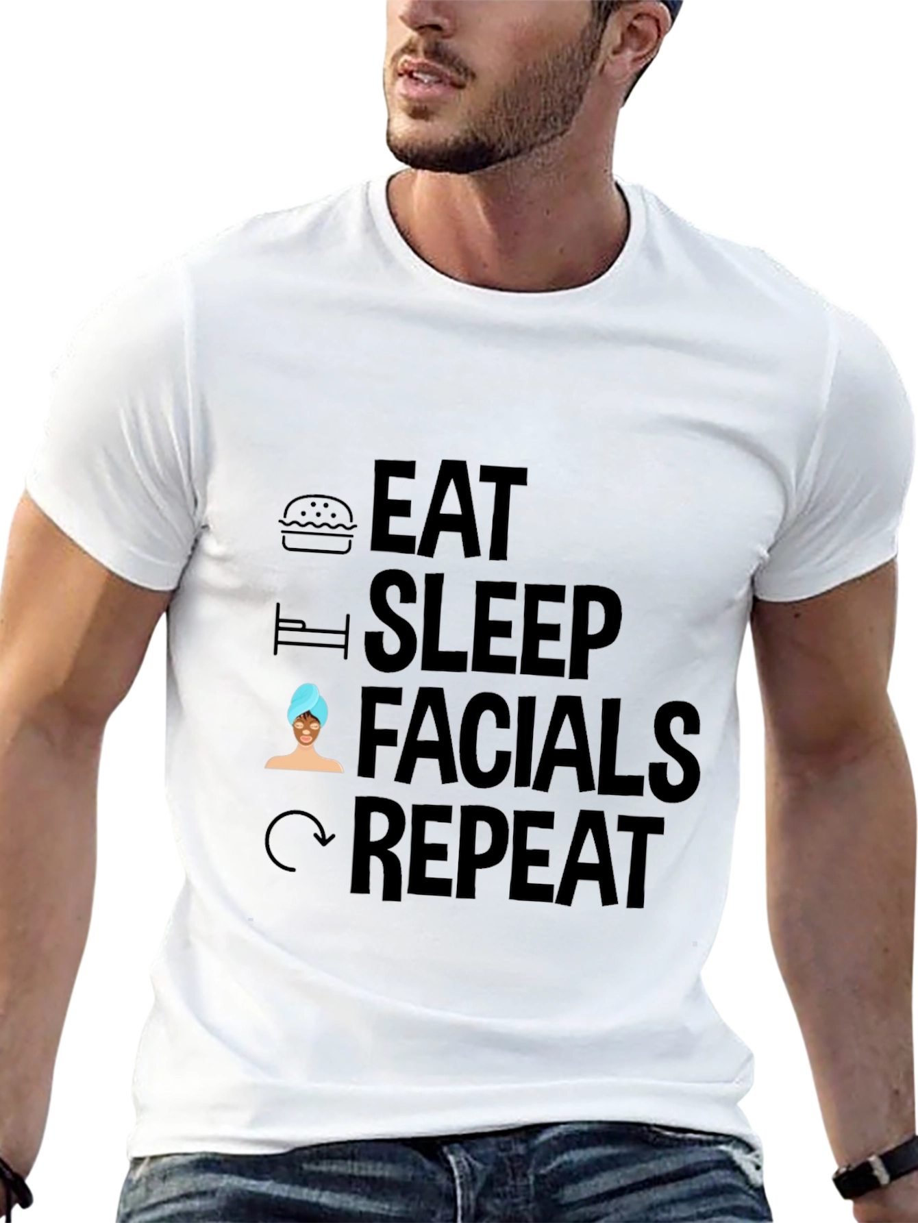 Eat Sleep Facials Repeat Black Graphic T-Shirt