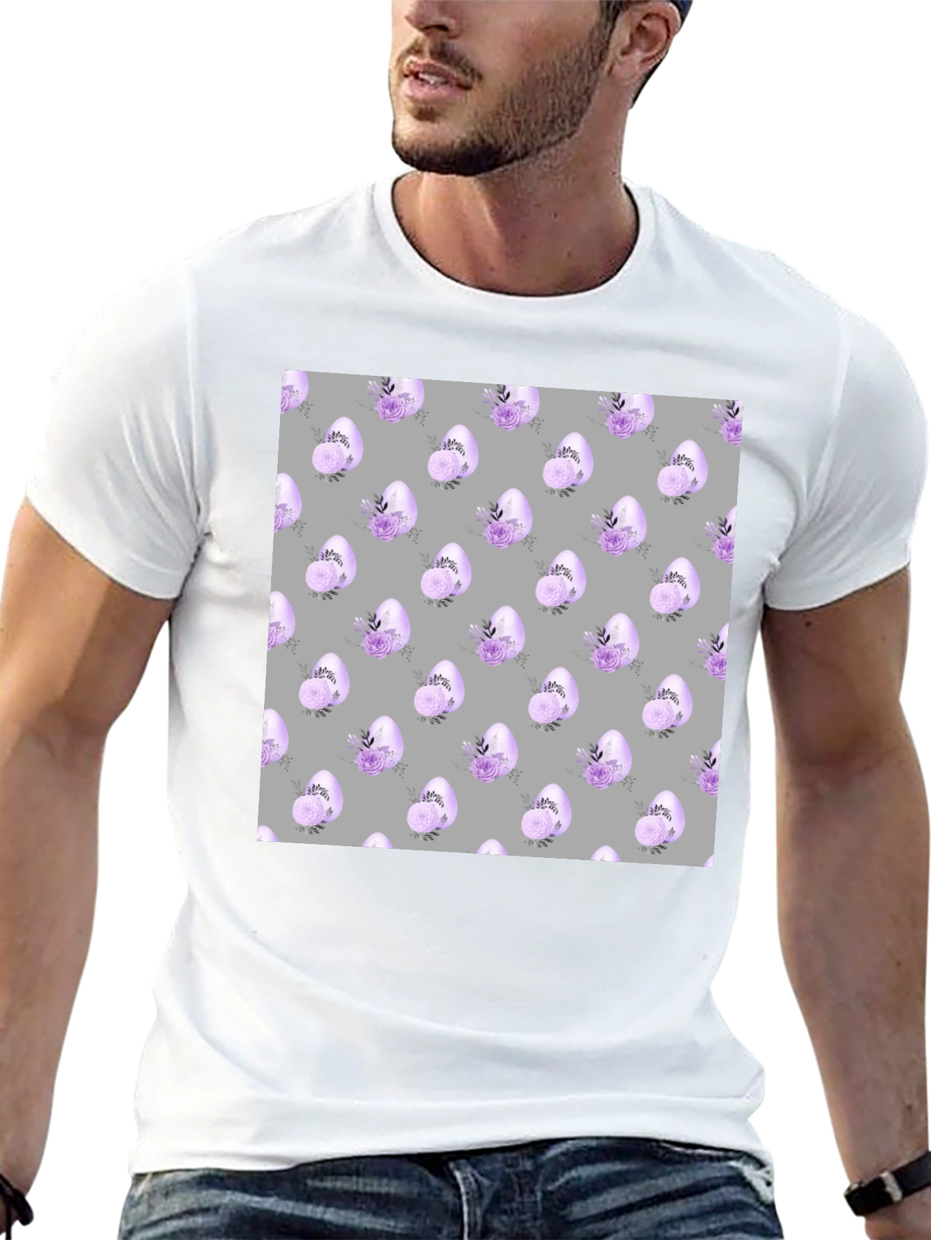 Floral Easter Egg T-Shirt - Mens Black Tee