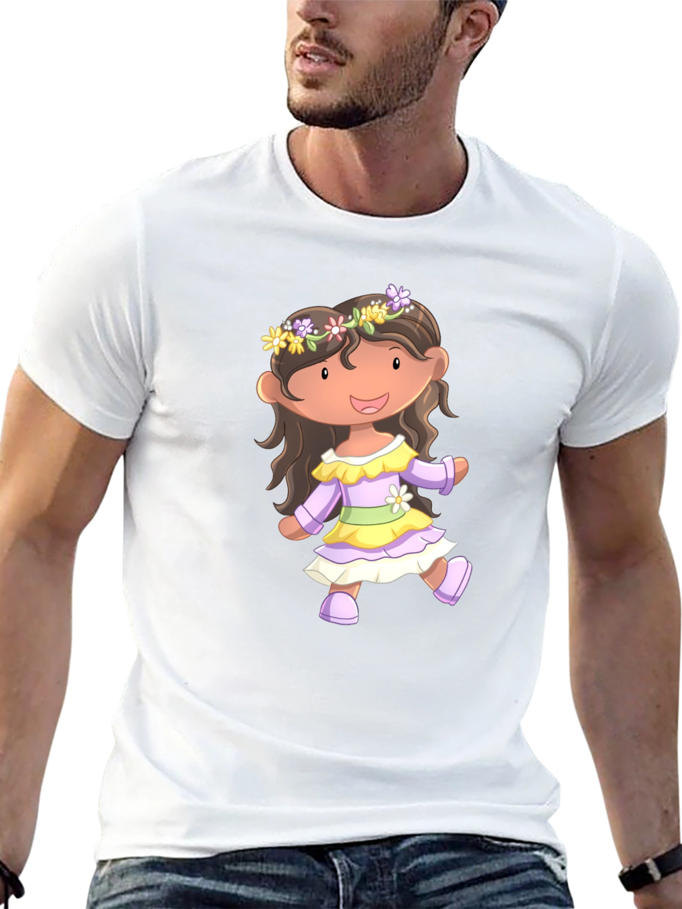 Cute Cartoon Girl Black T-Shirt