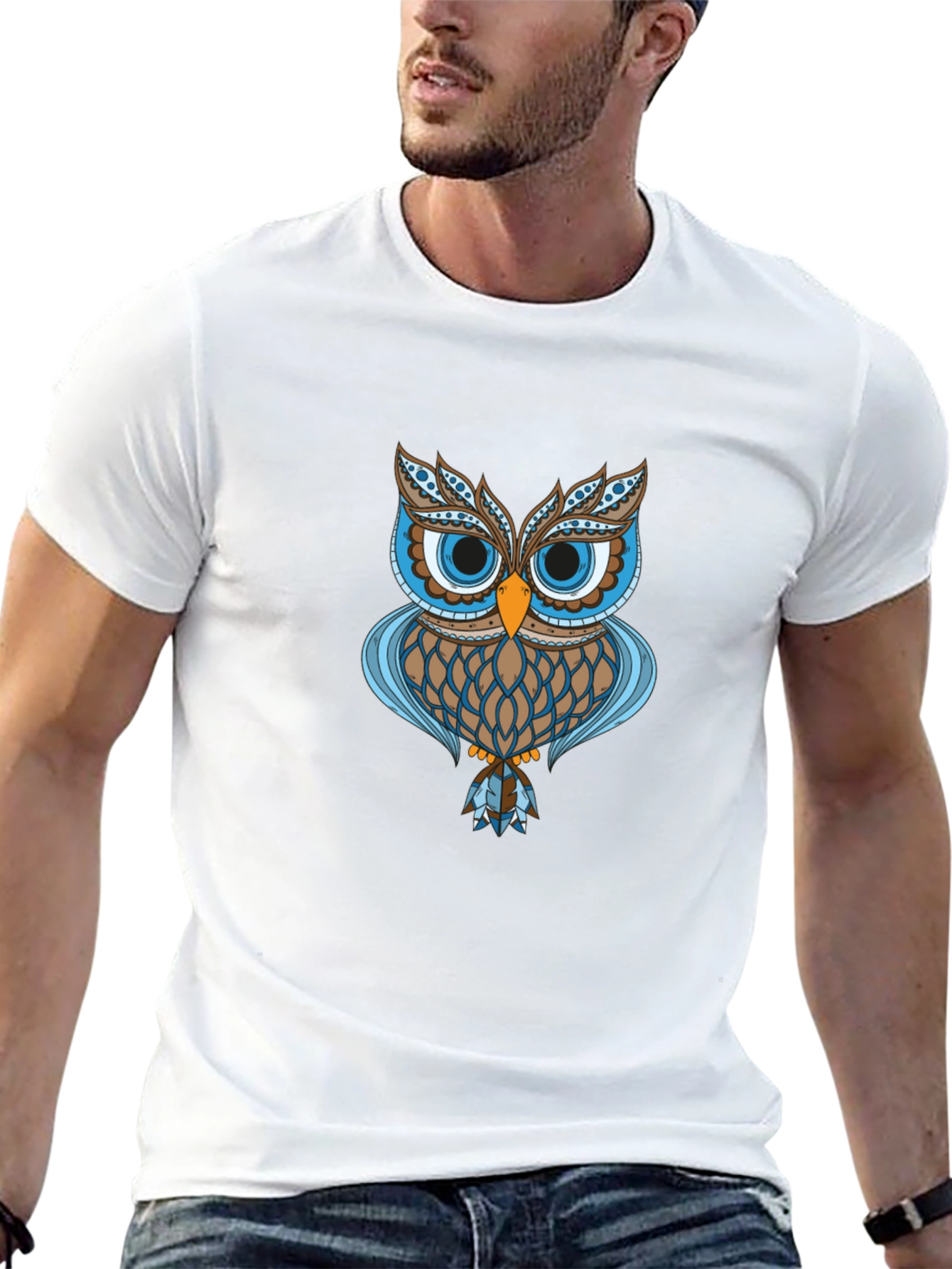 Owl Graphic Print Black T-Shirt