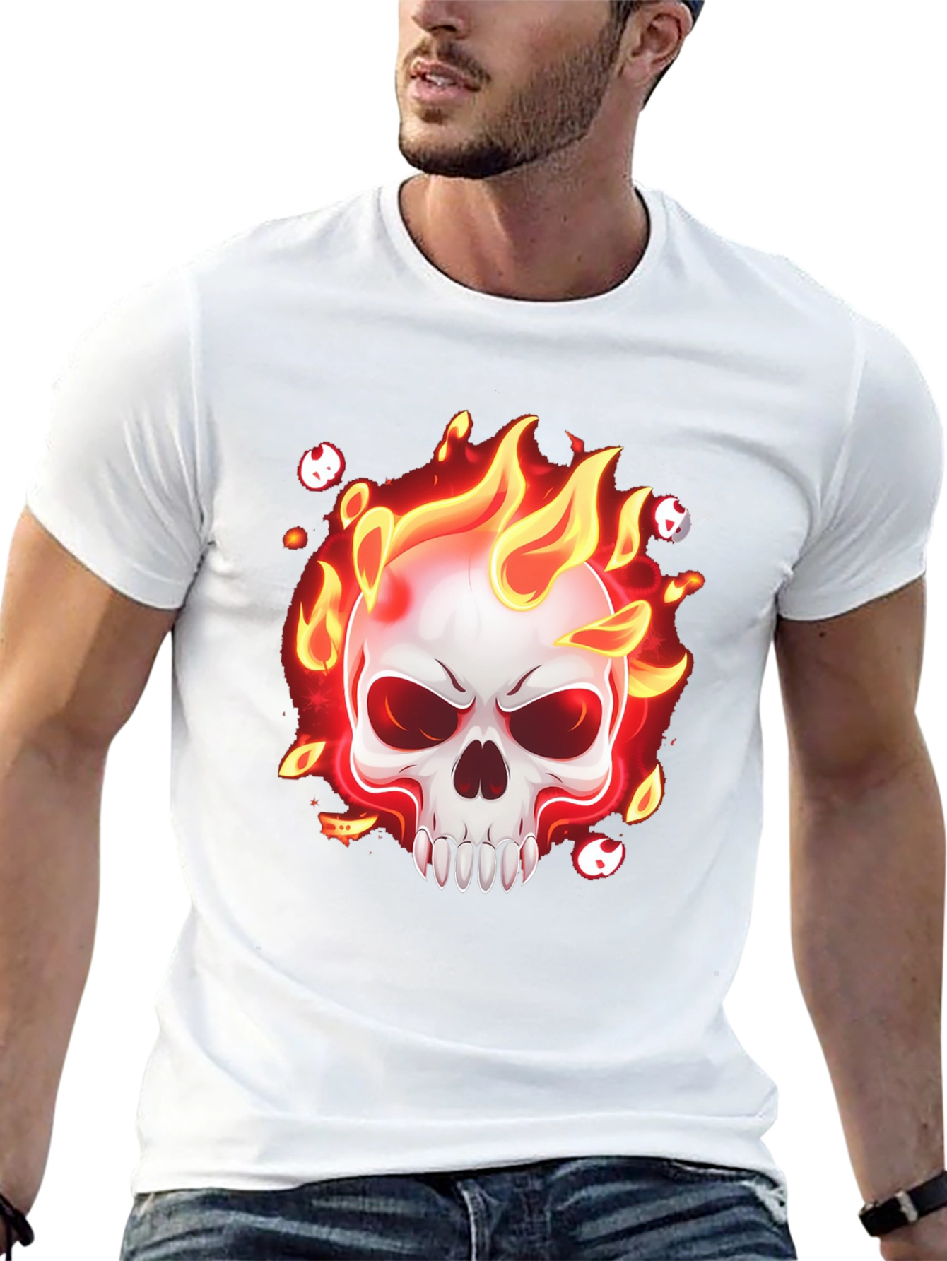 Flaming Skull Graphic T-Shirt - Mens Black Tee
