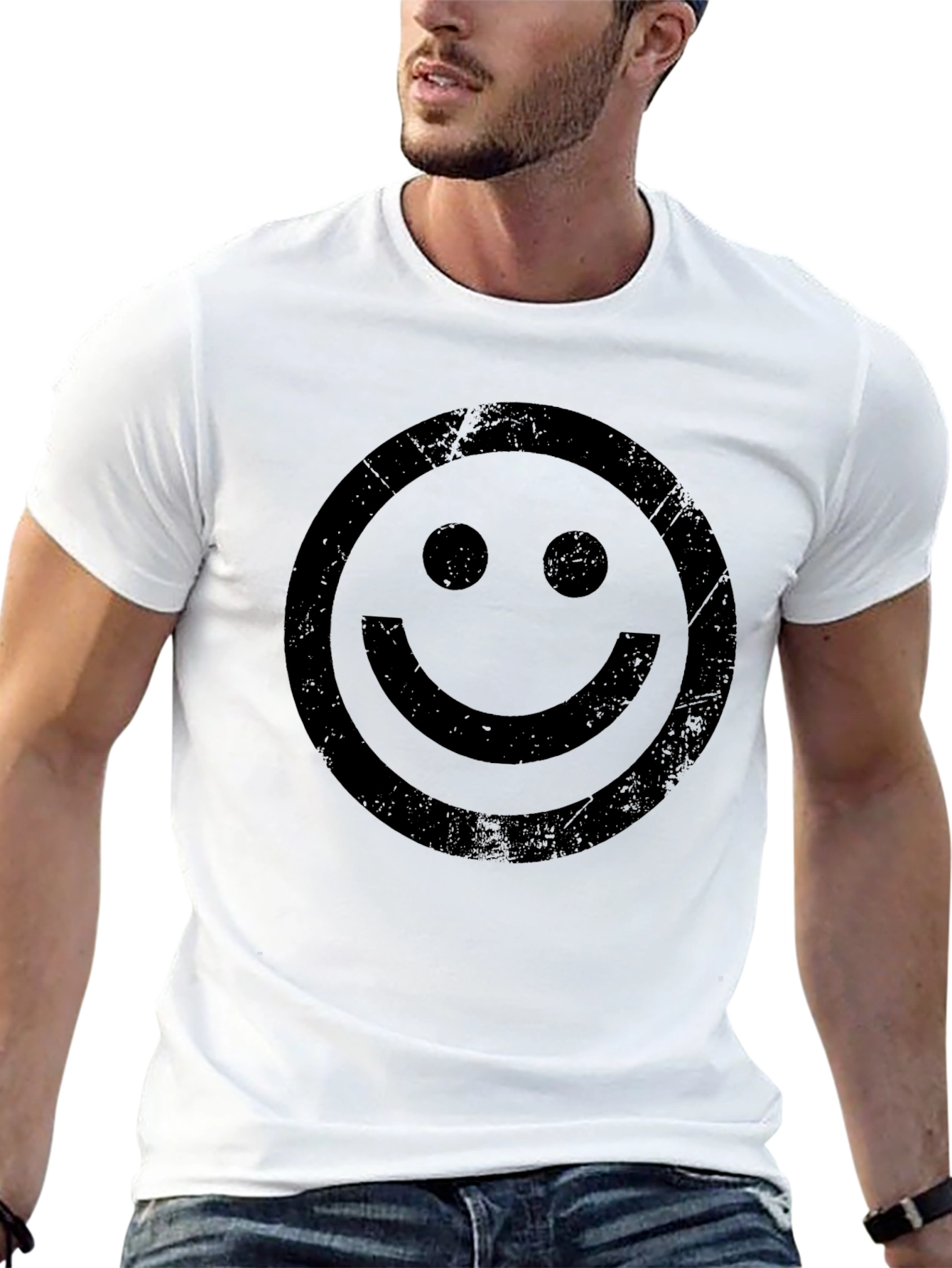 Distressed Smiley Face Graphic T-Shirt