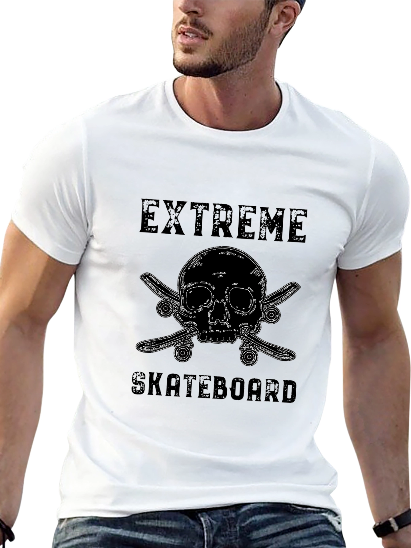Extreme Skateboard Skull Graphic Black T-Shirt