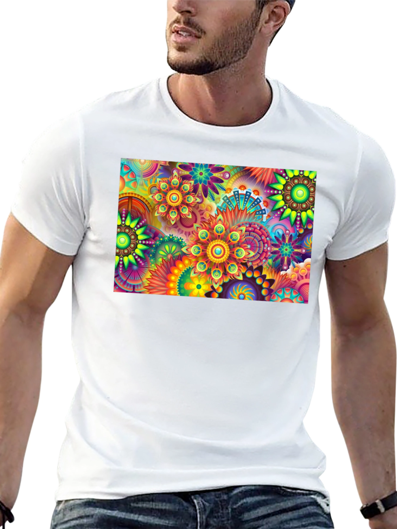 Vibrant Floral Print Black T-Shirt