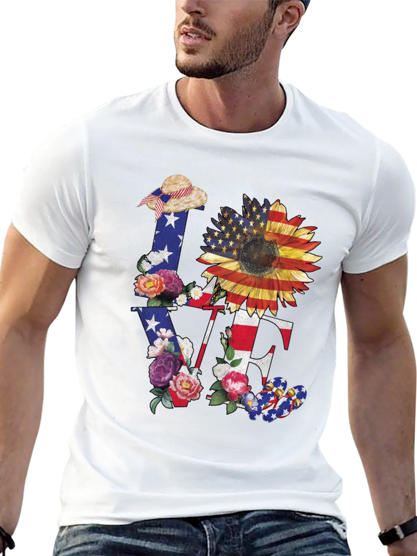 Patriotic Sunflower LOVE Graphic Tee