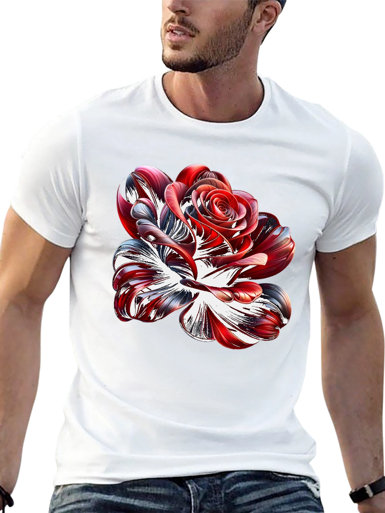 Abstract Rose Graphic Black Tee Shirt