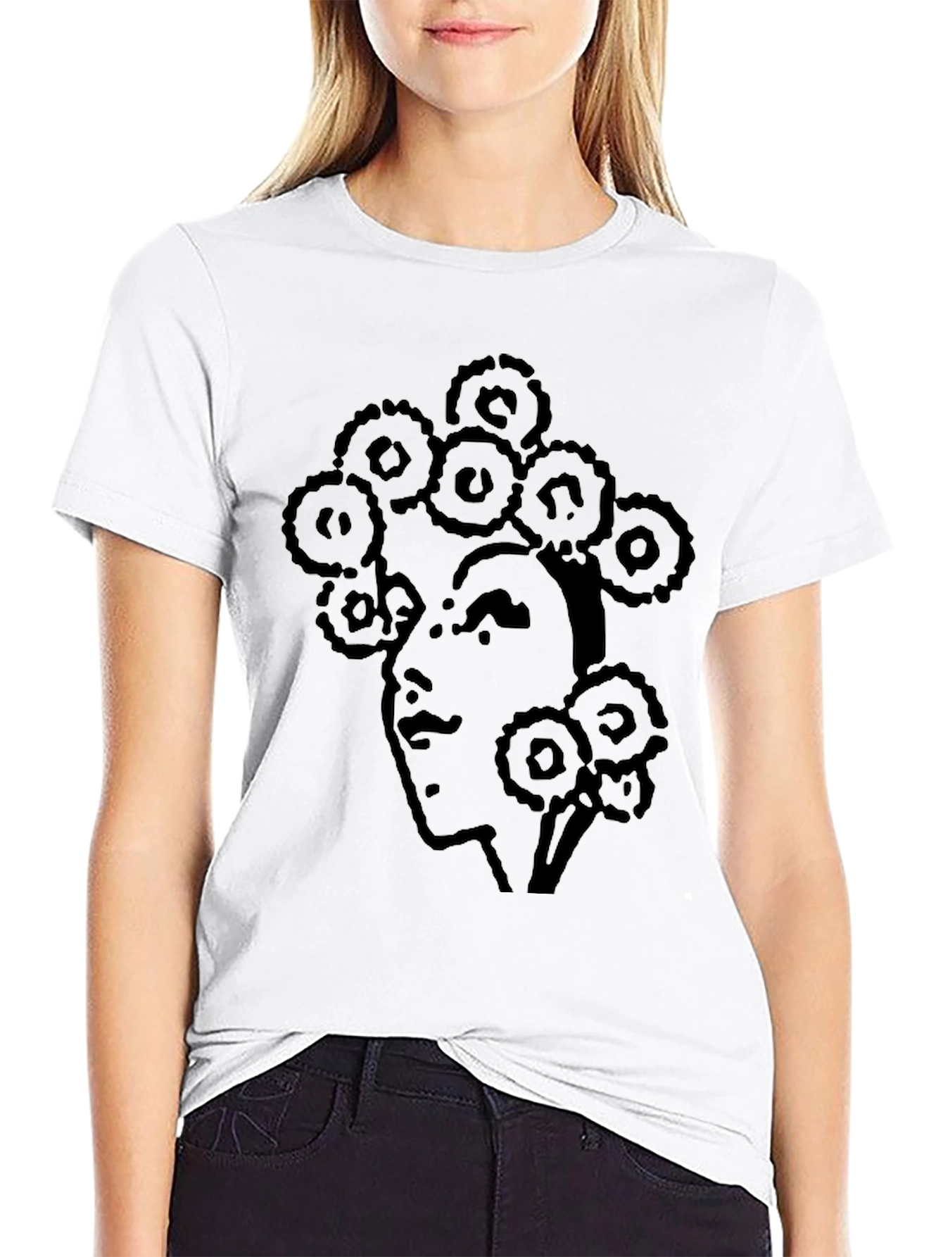 Abstract Face Print T-Shirt - Casual Black Tee