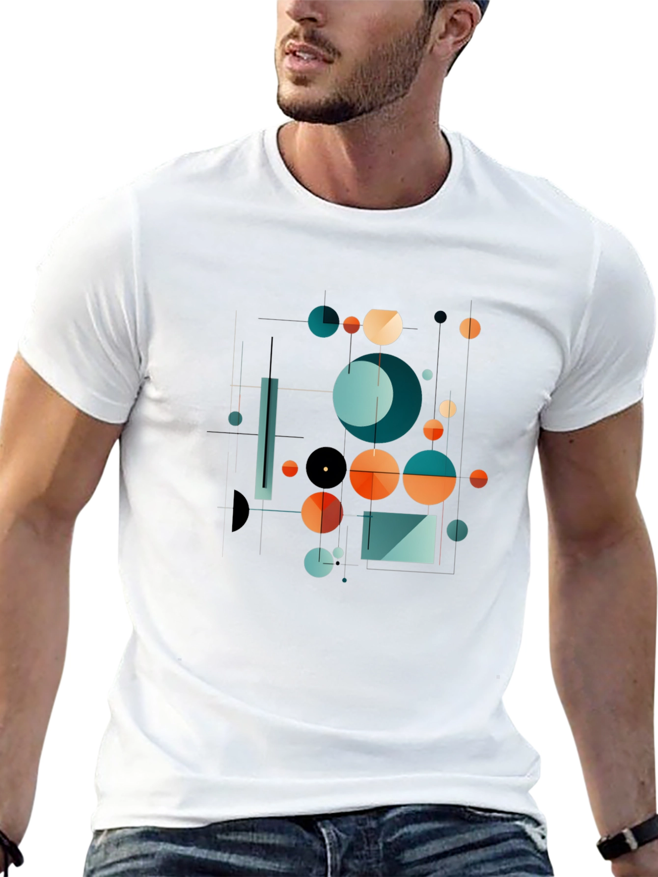 Abstract Geometric Circle Design Black T-Shirt
