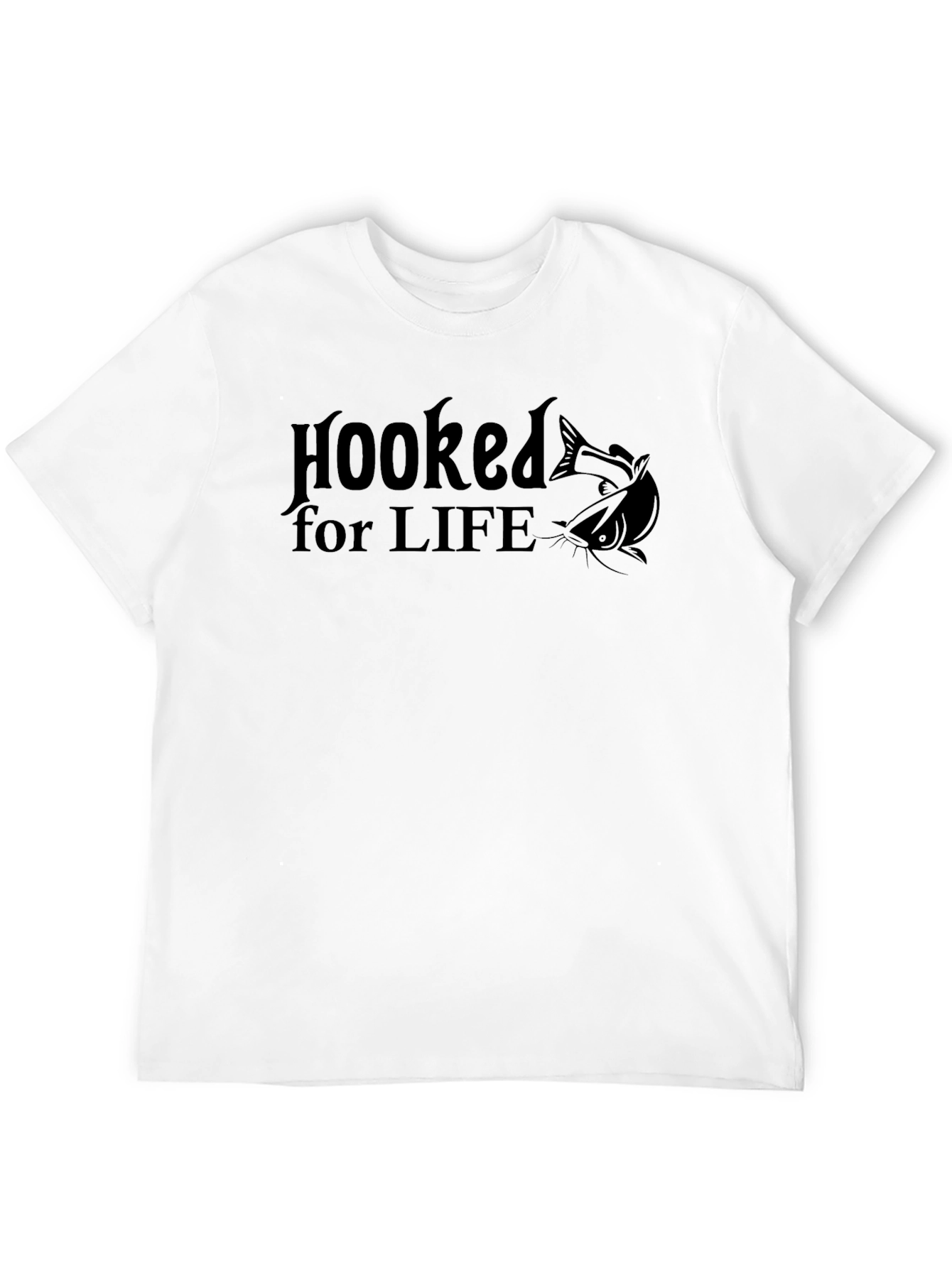 Hooked for Life Black T-Shirt Fishing Graphic Tee