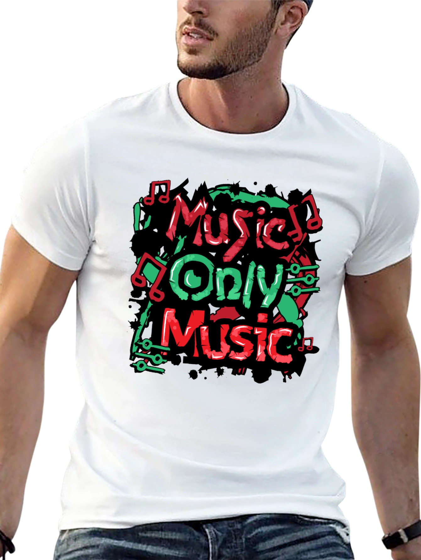Music Only Tee - Graphic Print Crew Neck T-Shirt