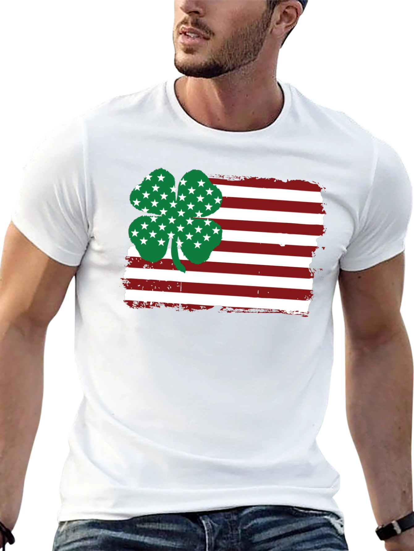 St. Patricks American Flag Clover Graphic Tee
