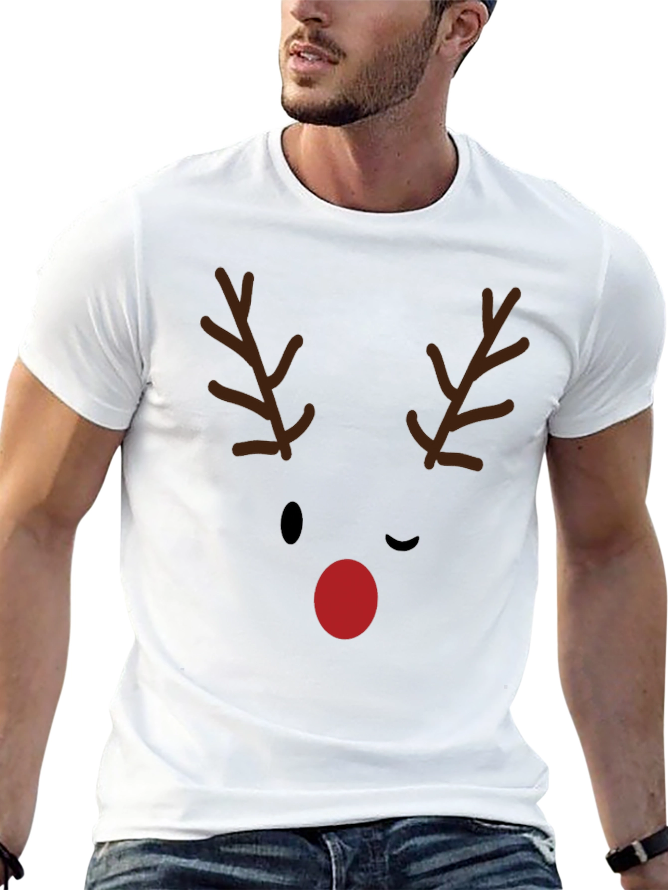 Reindeer Face Graphic Tee - Holiday Fun