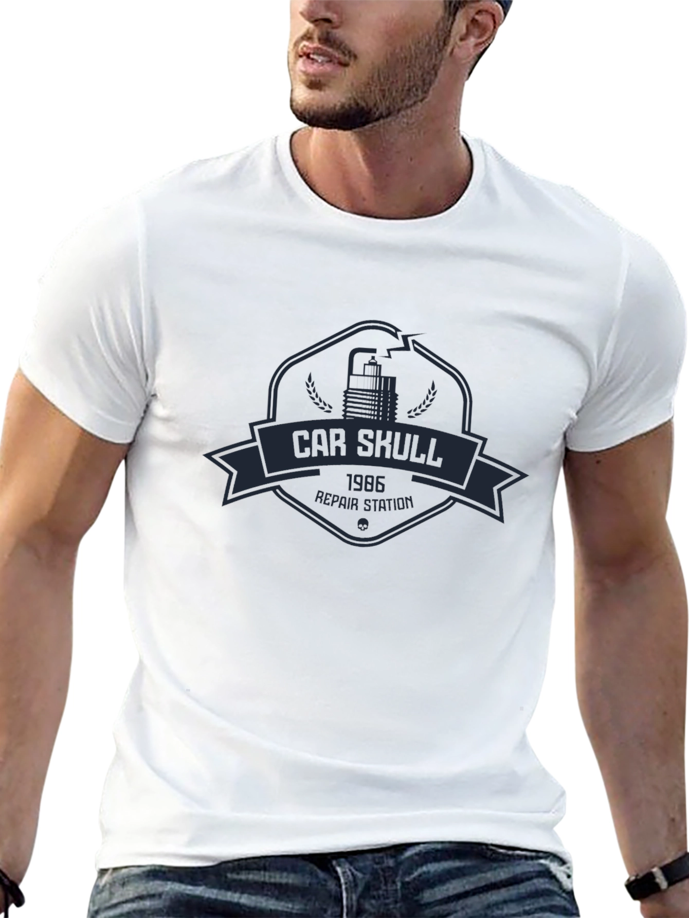 Car Skull 1986 Repair Station Black T-Shirt