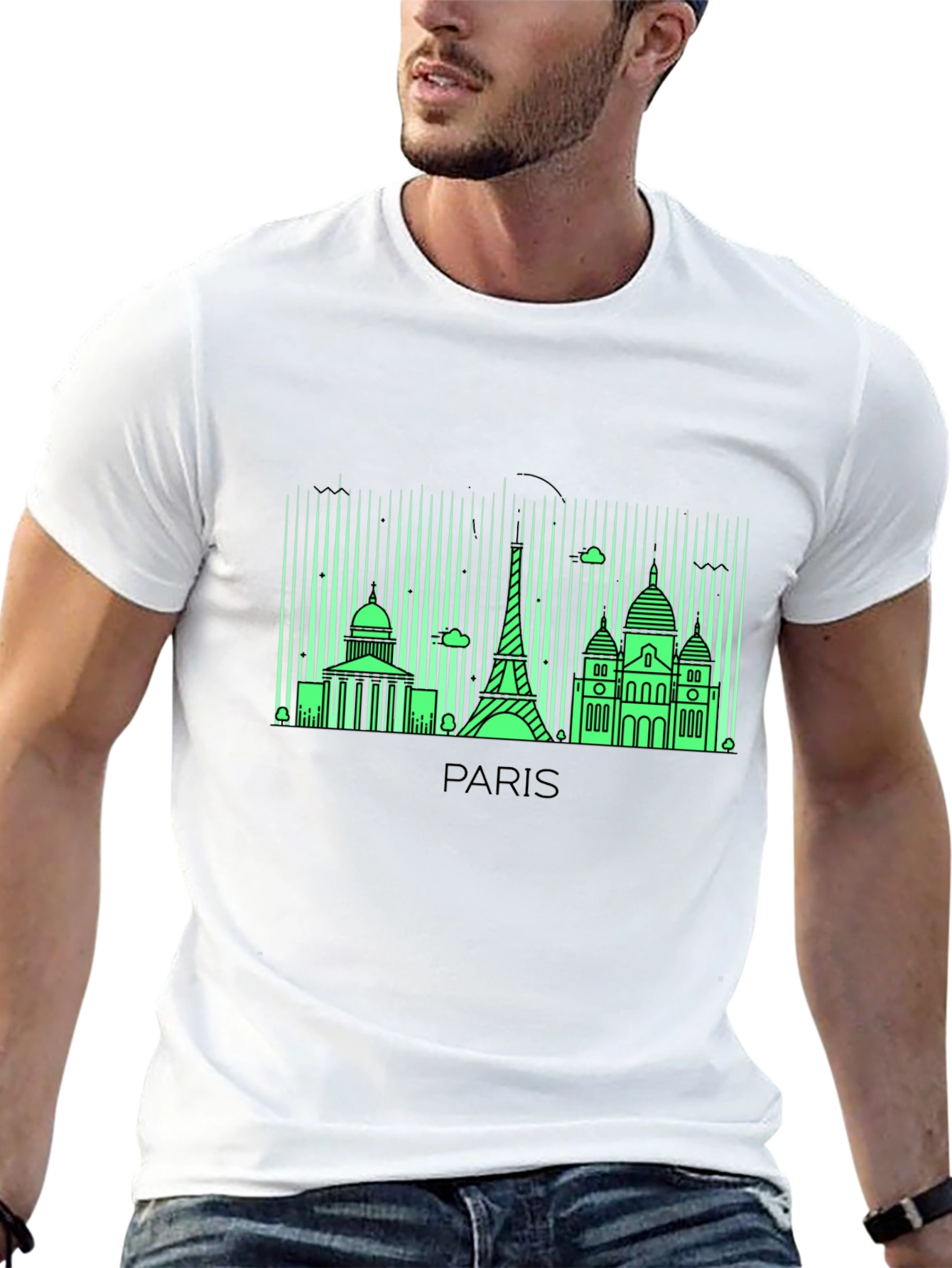 Paris Skyline Graphic Tee - Black Cotton T-Shirt
