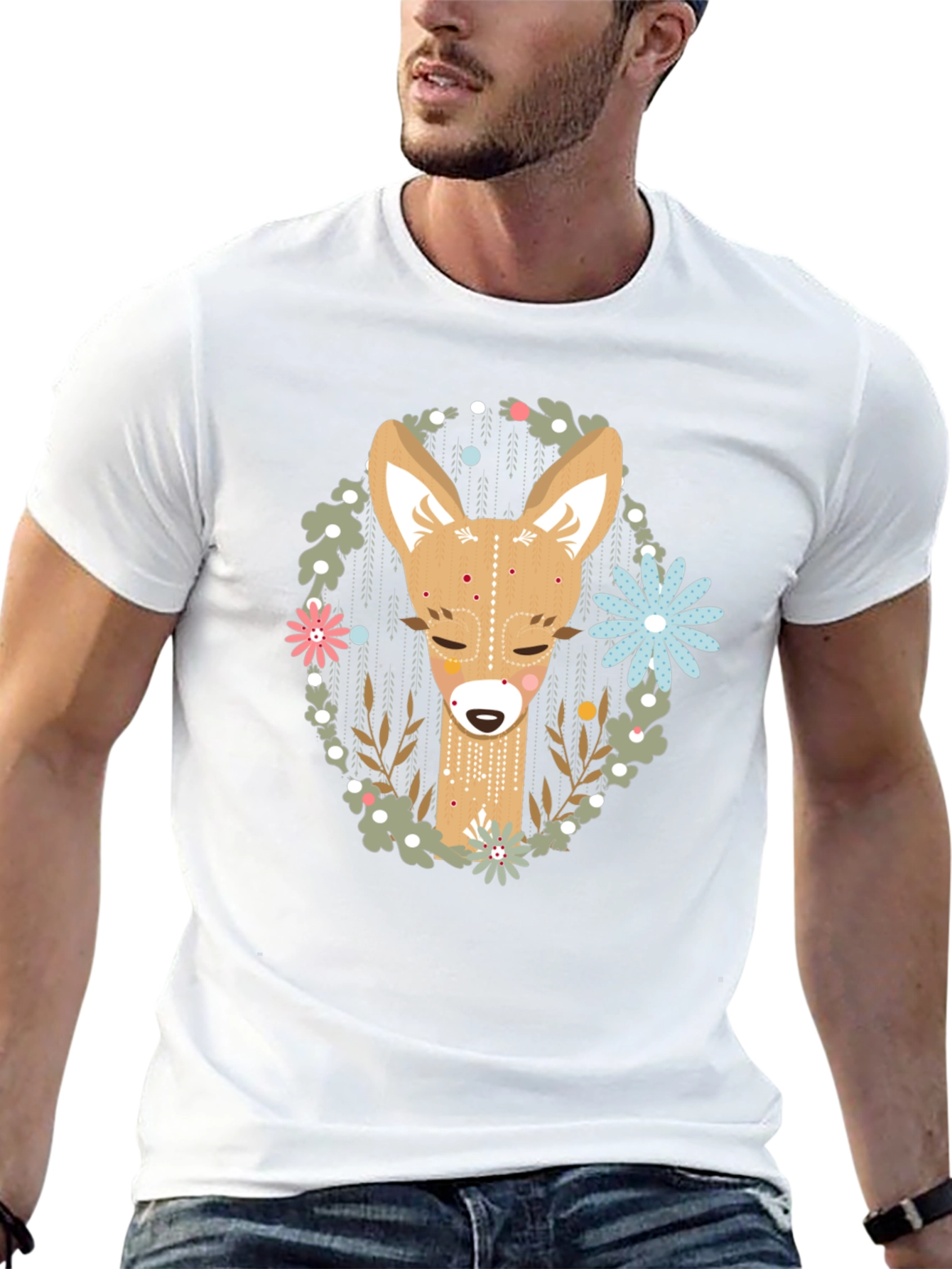 Deer Graphic Tee - Black Cotton Blend