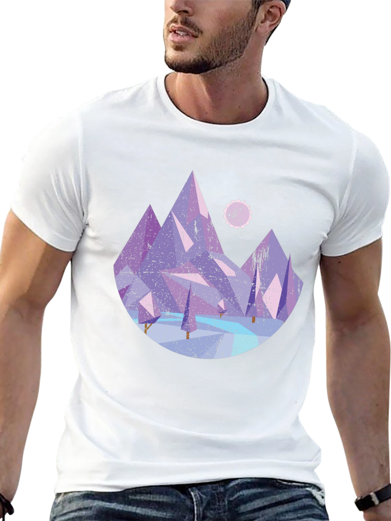 Abstract Mountain Graphic Tee - Black Cotton Shirt