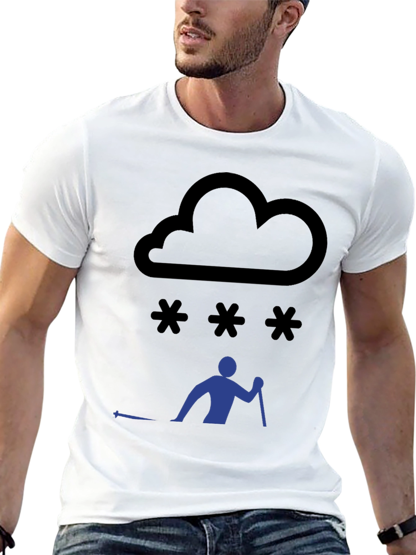Snowy Day Skiing T-Shirt - Black Graphic Tee