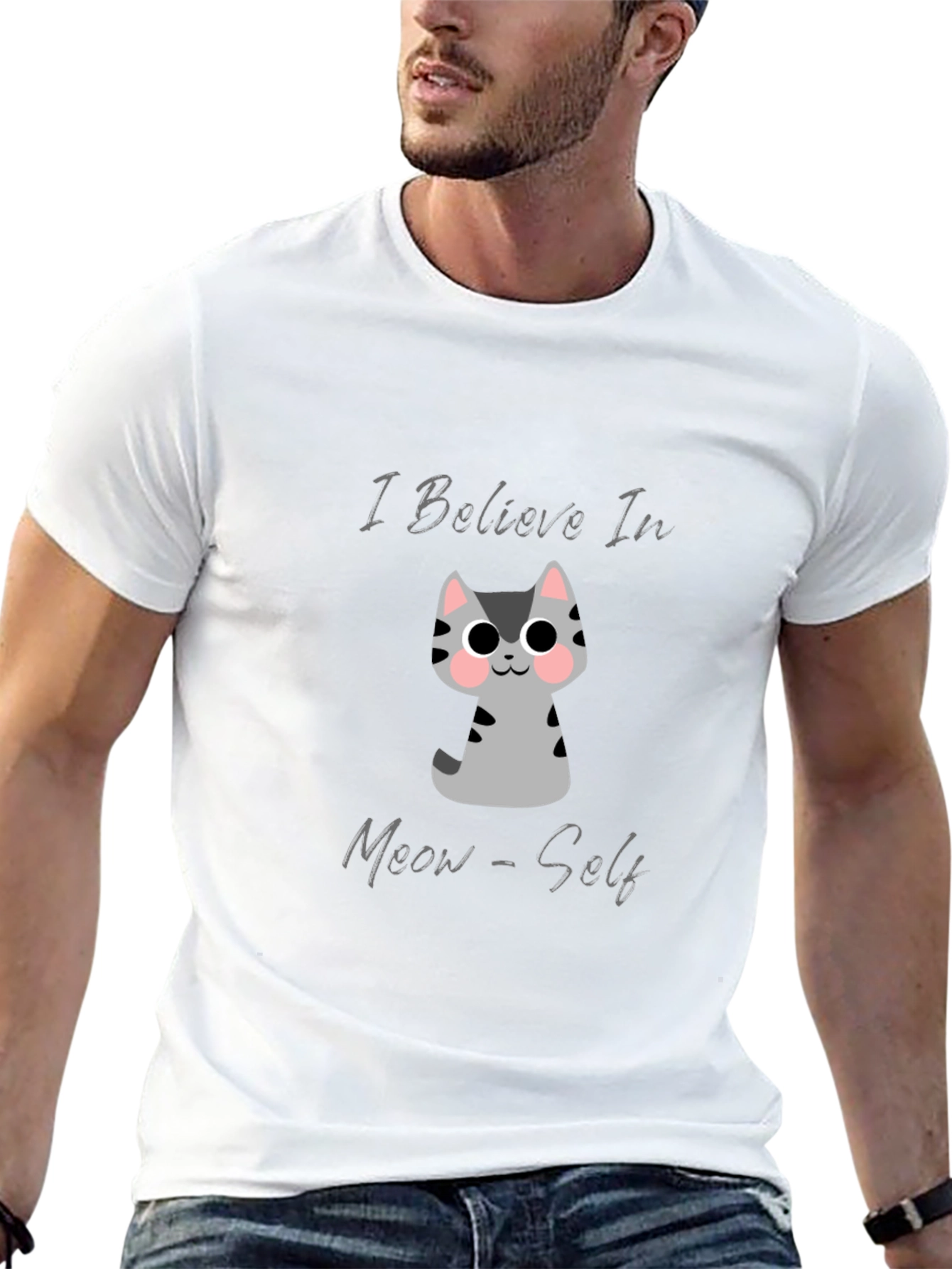 Believe In Meow-Self Black Graphic T-Shirt