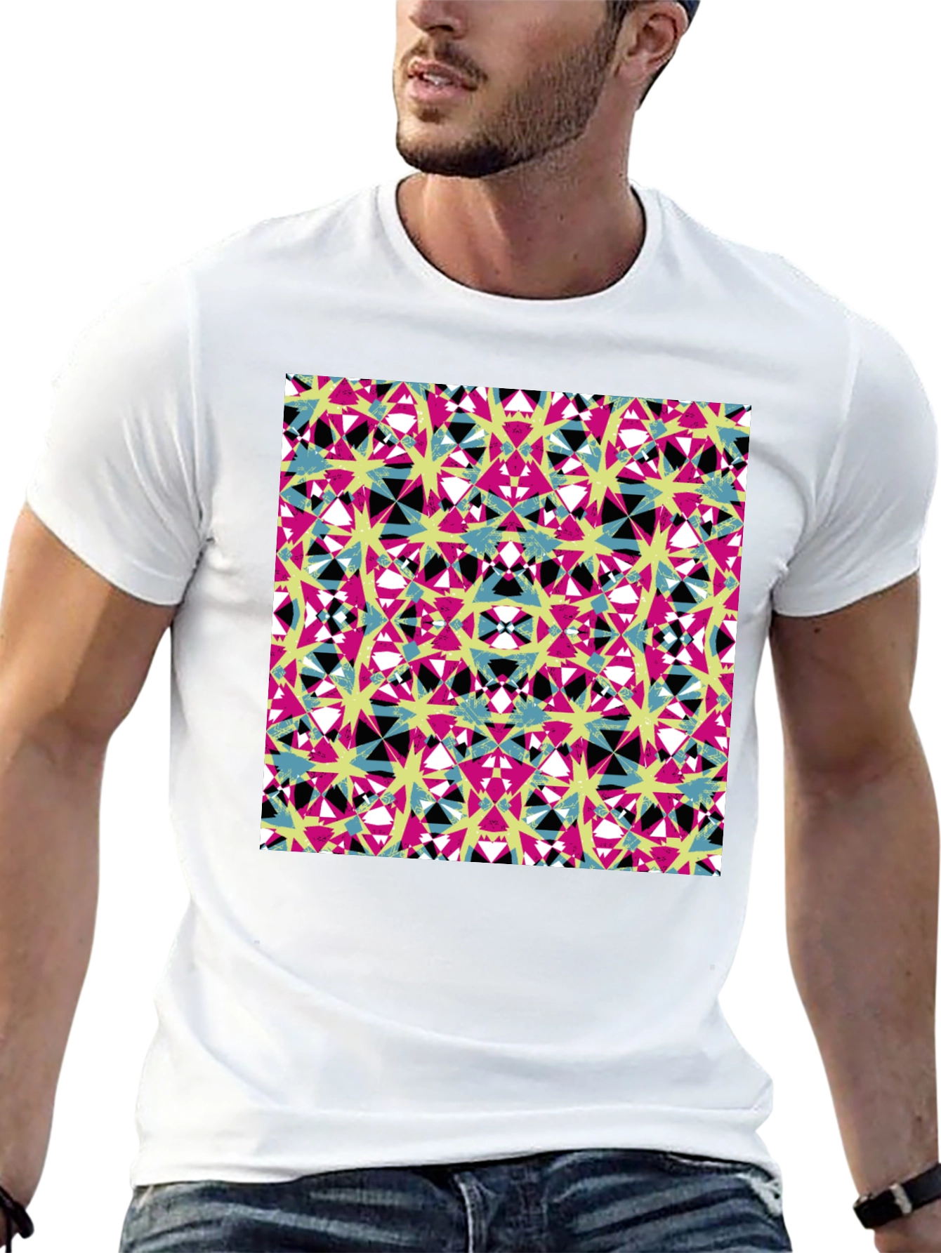 Abstract Geometric Print Mens Black T-Shirt