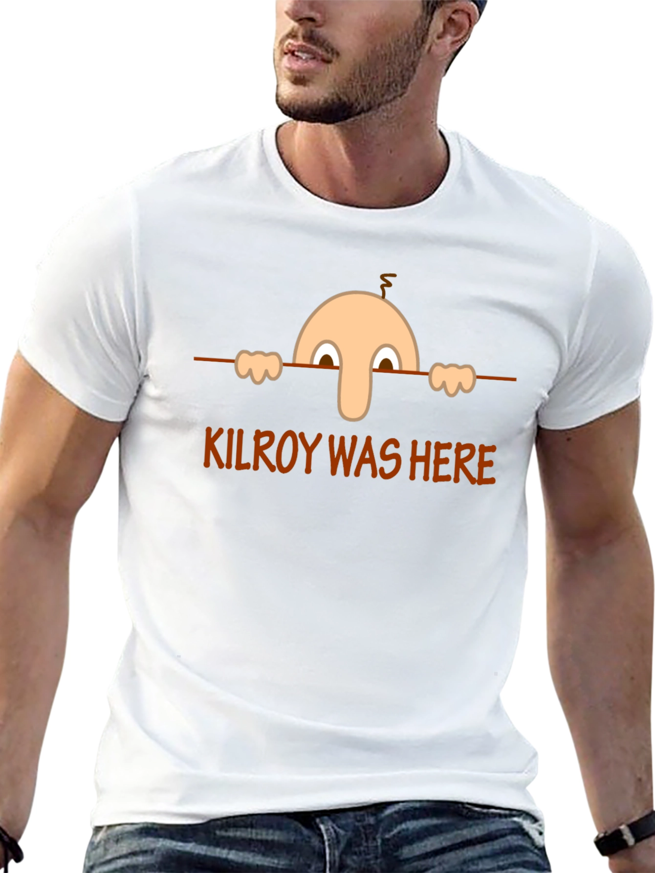 Kilroy Was Here Black T-Shirt - Classic Cartoon