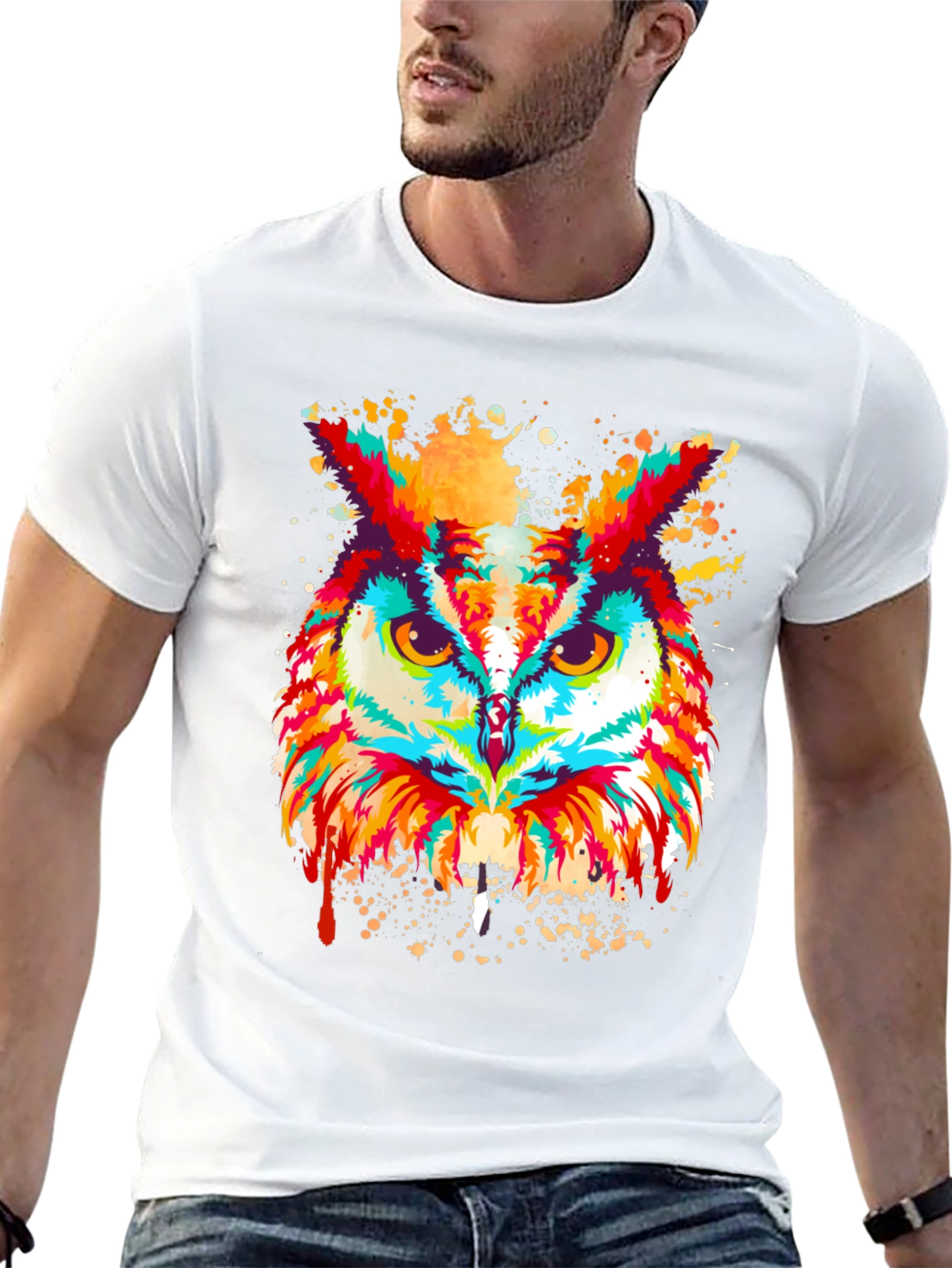 Abstract Owl Graphic Print Black T-Shirt