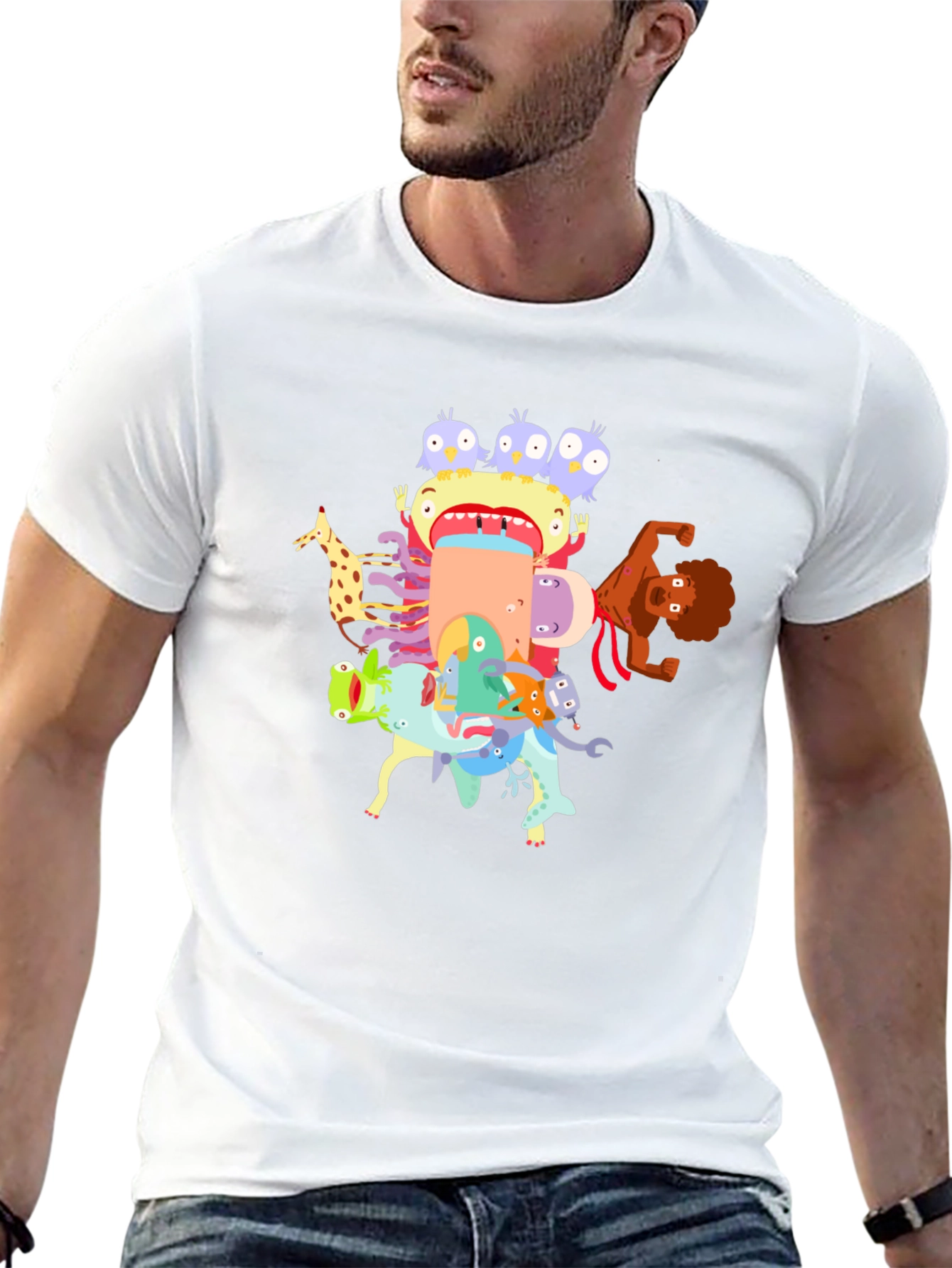 Cartoon Creature Stack Black T-Shirt