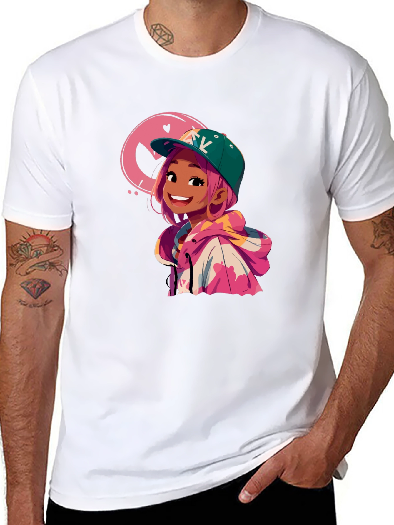 Cartoon Girl Graphic Black T-Shirt