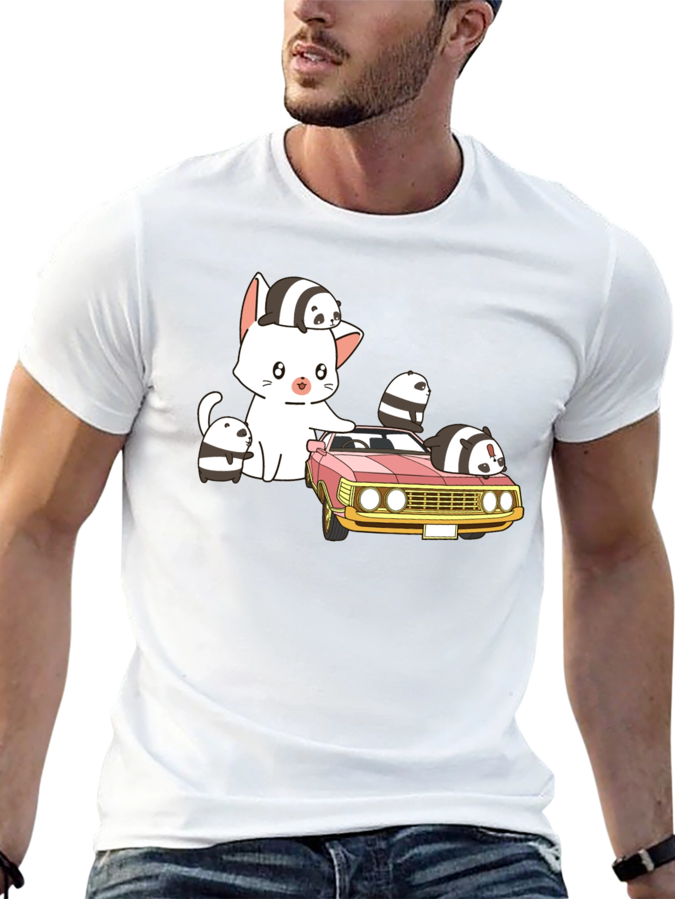 Cute Cartoon Car and Cat T-Shirt