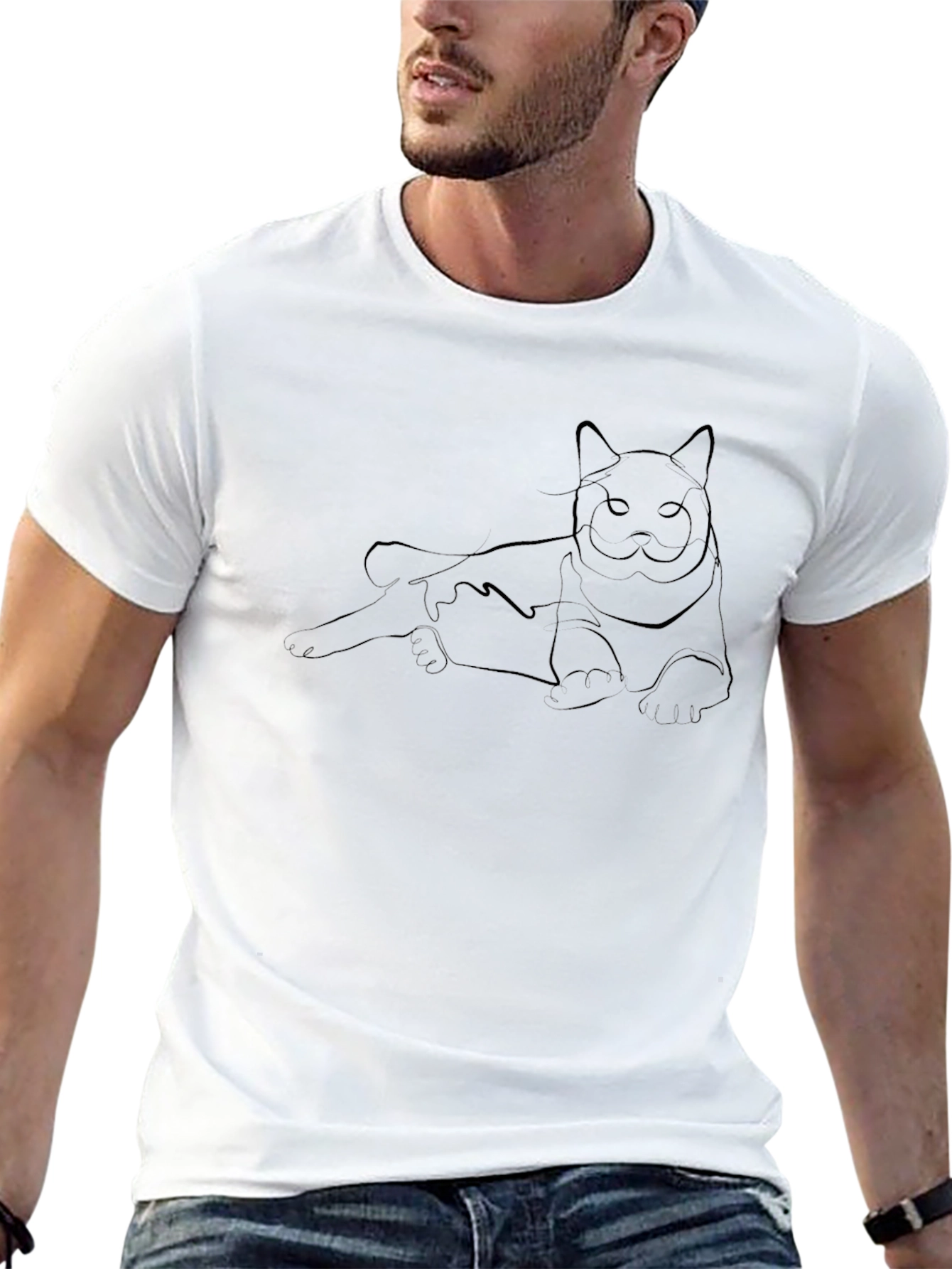Cat Outline Black T-Shirt