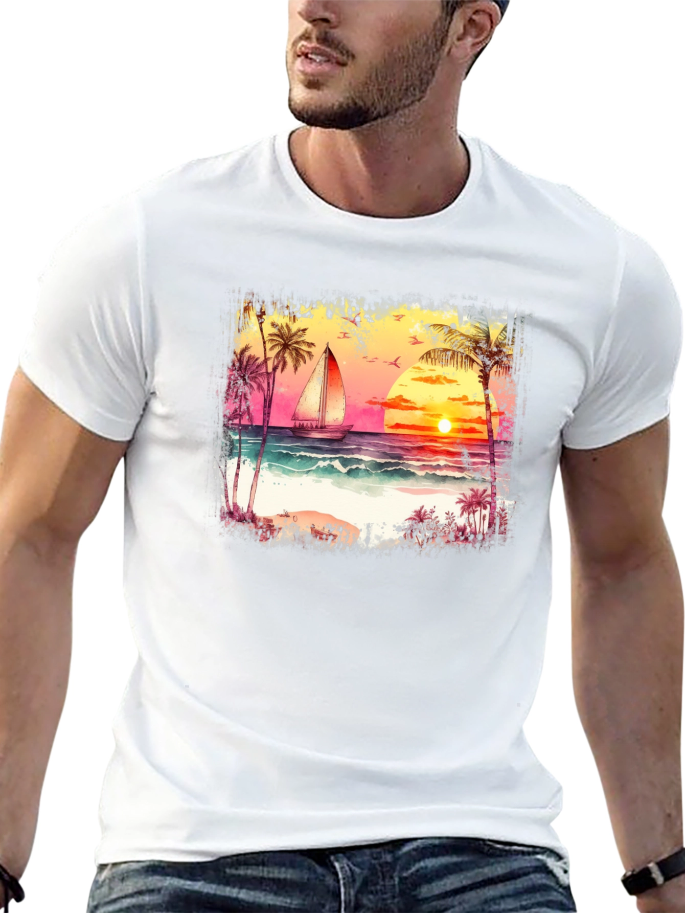 Sunset Sailboat Graphic Tee - Black