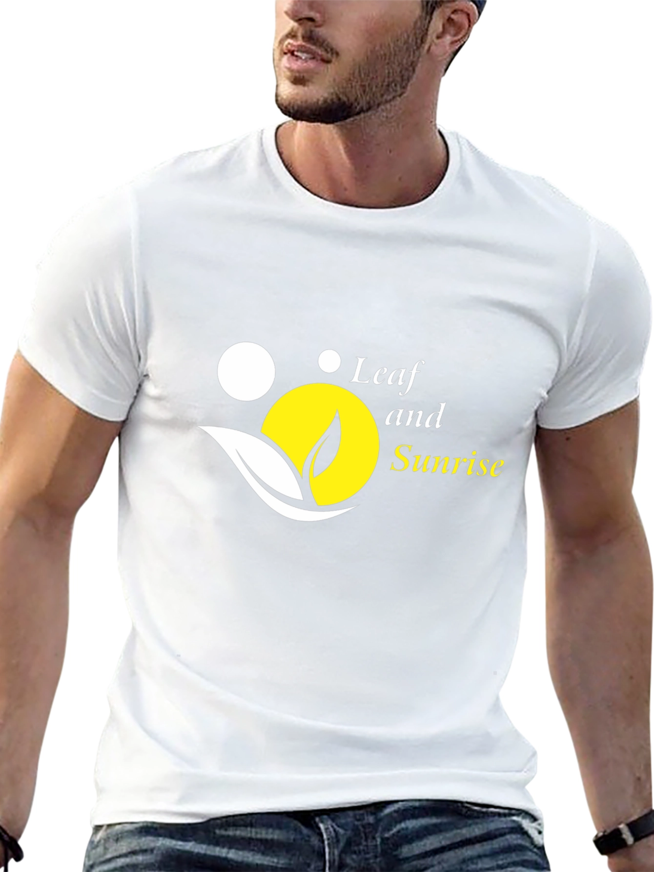 Leaf and Sunrise Graphic Black T-Shirt