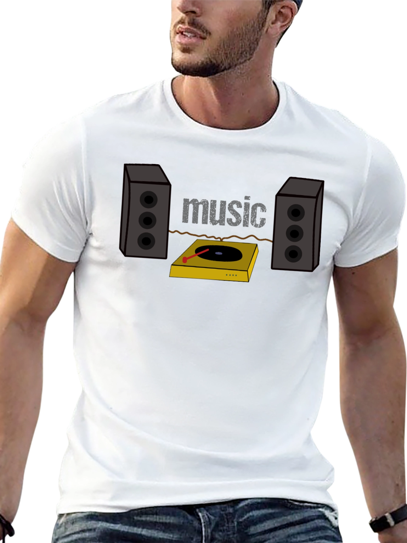 Music Lover Graphic Tee - Turntable & Speakers T-Shirt