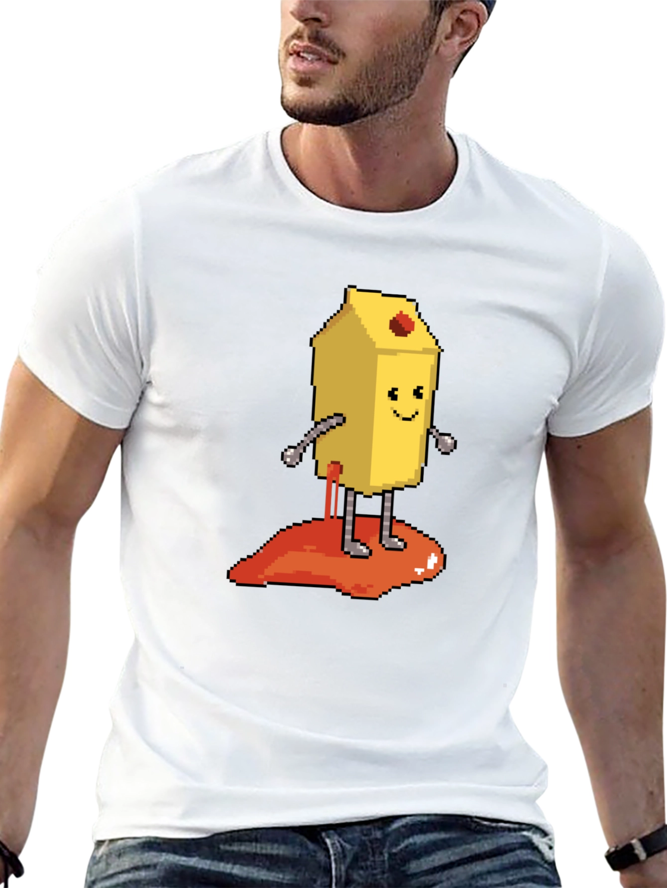 Pixelated Milk Carton Character Graphic Tee - Black