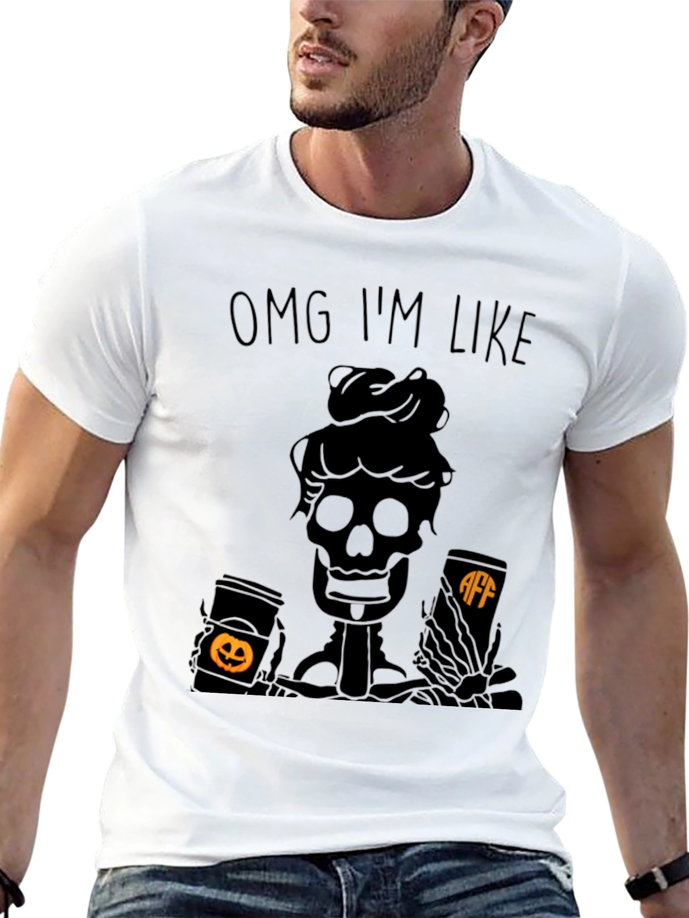 OMG IM LIKE Skeleton Coffee Halloween Tee