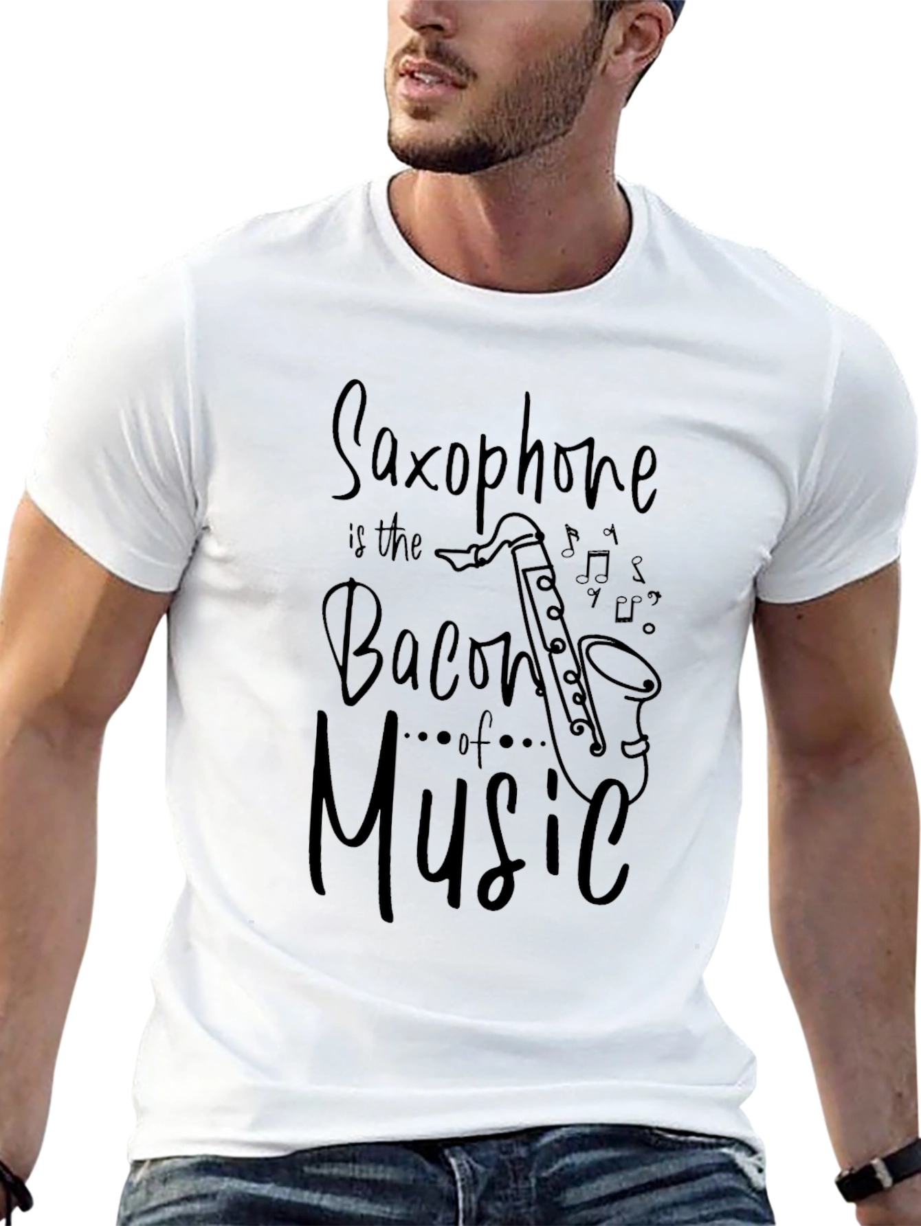 Saxophone Bacon of Music Black T-Shirt