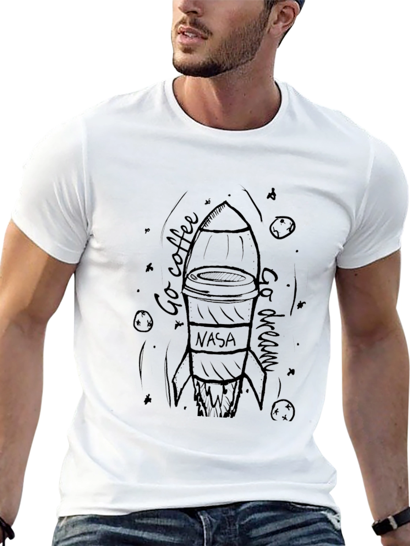 NASA Coffee Rocket T-Shirt - Blast Off Your Day!
